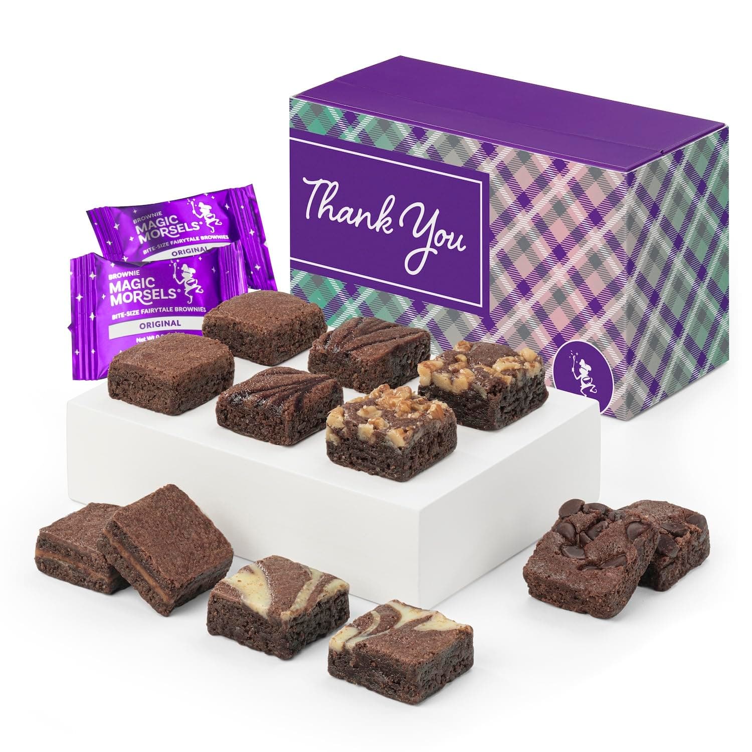 Thank You Magic Morsel Dozen Individually Wrapped Gourmet Chocolate Food Gift Basket - 1.5 Inch x 1.5 Inch Bite-Size Brownies - 12 Pieces - Item HY412