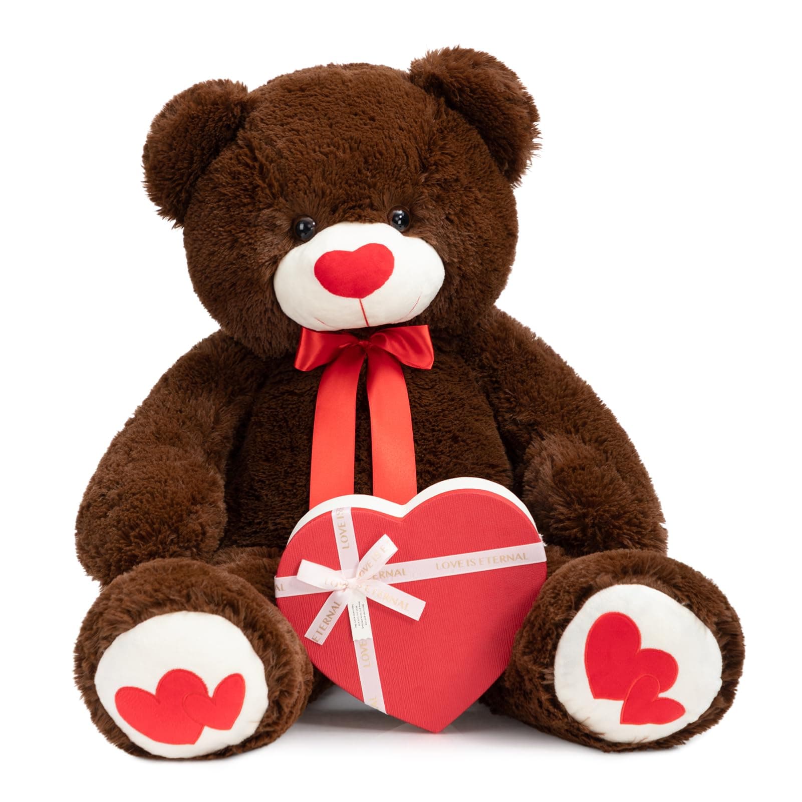Big Teddy Bear Stuffed Animal Large Bear Plush with Red Heart for Girlfriend and Kids Valentine's Day 36 inch Chocolate