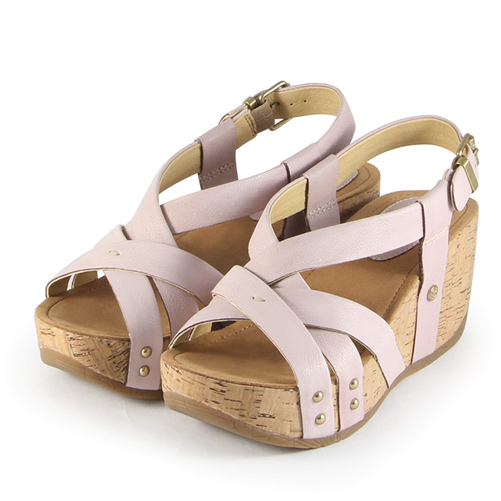 Bussola Formentera Cross Straps Wedge Sandals (Micro Washed Blush)
