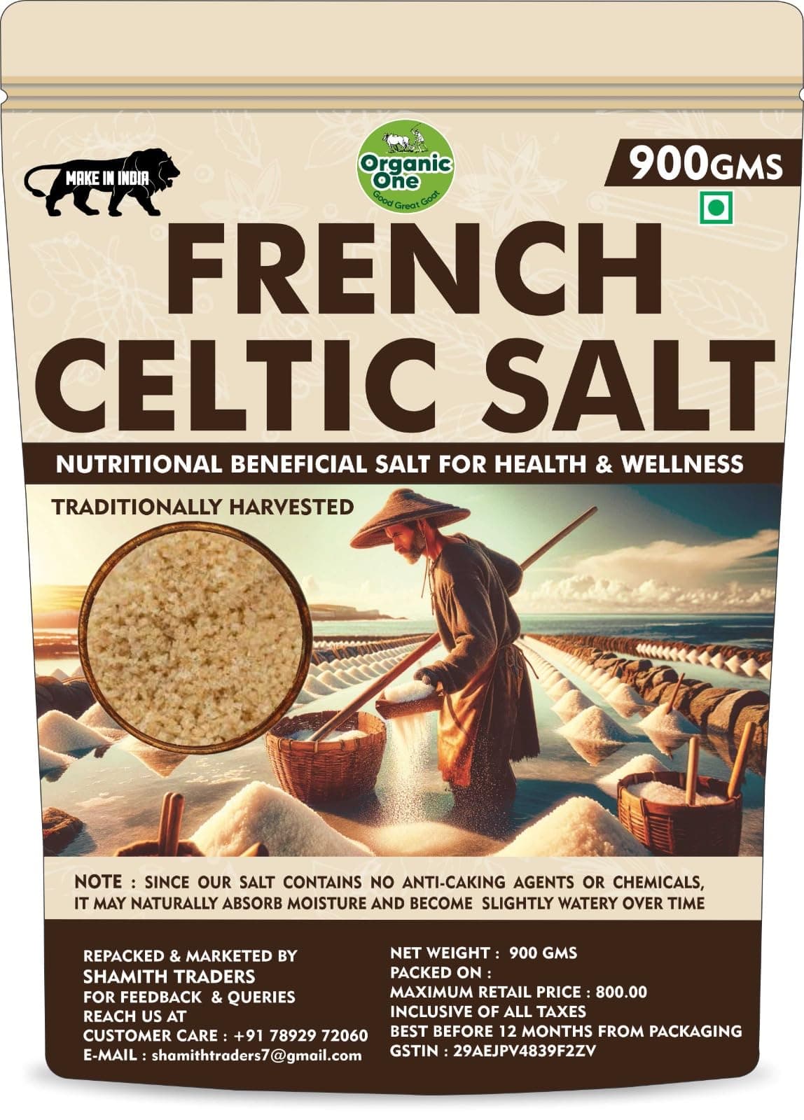 Organic One Premium French Celtic Sea Salt – 900g | Sel Gris Unrefined, Hand-Harvested Grey Salt | Mineral-Rich, Natural & Moist Texture | Chefs’ Choice | for Cooking, Grilling, Finishing & Table Use