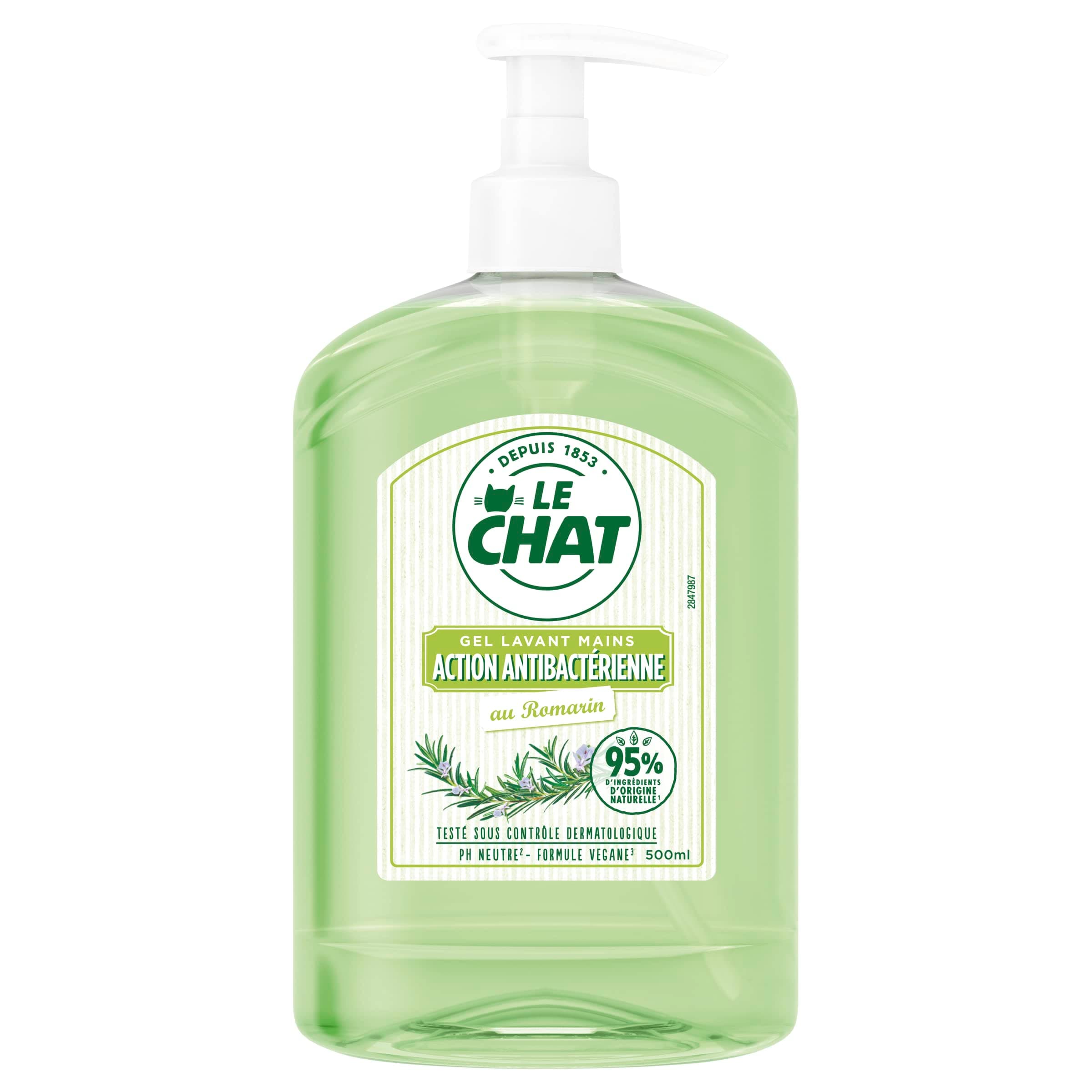 Le Chat - Hand Soap - Washing Gel - Rosemary - Antibacterial Action - Dermatologically Tested - Vegan Formula - Neutral PH - 95% of ingredients of natural origin - 500ml bottle