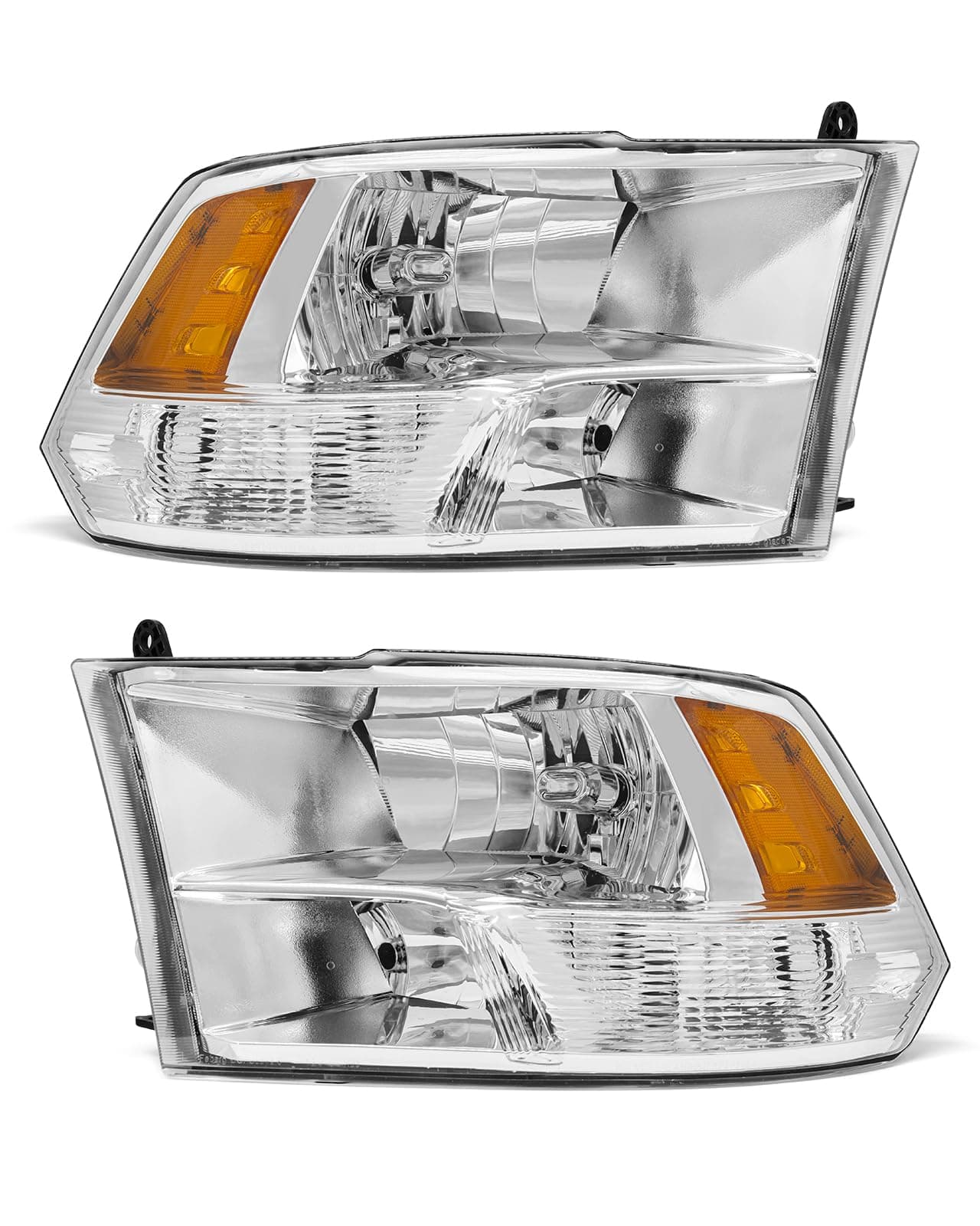 for 2010 2011 2012 2013 2014 2015 2016 2017 2018 Dodge Ram Headlight Assembly compatible with 10-18 Ram 1500/10-18 Ram 2500 3500 Chrome Housing Amber Reflector Headlamp Replacement