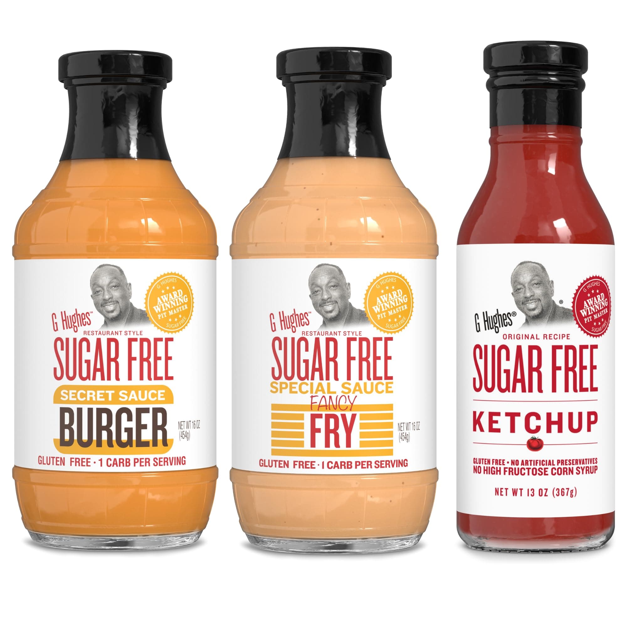 G Hughes Sugar Free Burger Sauces Variety Pack - Special Sauce for Burgers & Fries, Gluten Free Sauces, No Sugar - Burger Secret Sauce, Fancy Fry Special Sauce, & Ketchup (3 Pack)