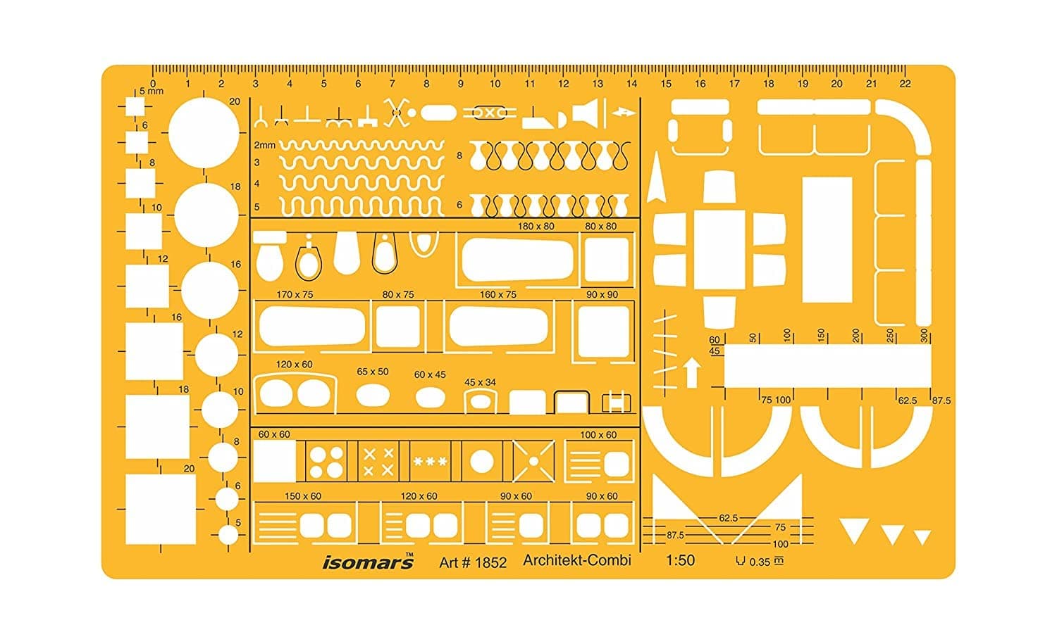 Isomars 1:50 Architect Combination 1:50 Scale Technical Drawing Drafting Template Stencil For Architect, Interior Design and Drafting Students