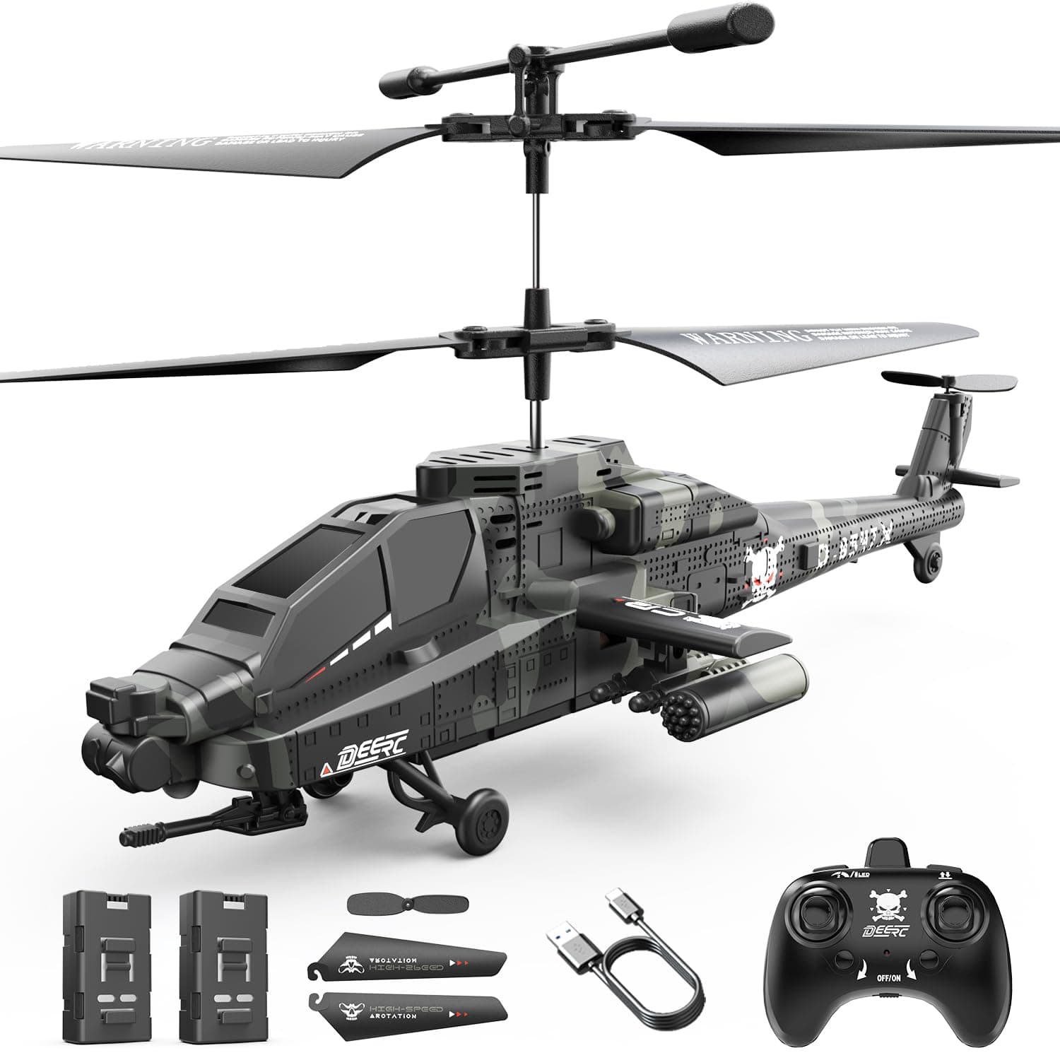 DEERC RC Helicopter, RC Plane for Kids and Adults, 2.4GHz Remote Control Helicopter, 26 Mins Flight Time, LED Lights & Altitude Hold, 2 Batteries, Kids Toy for Ages 8-12