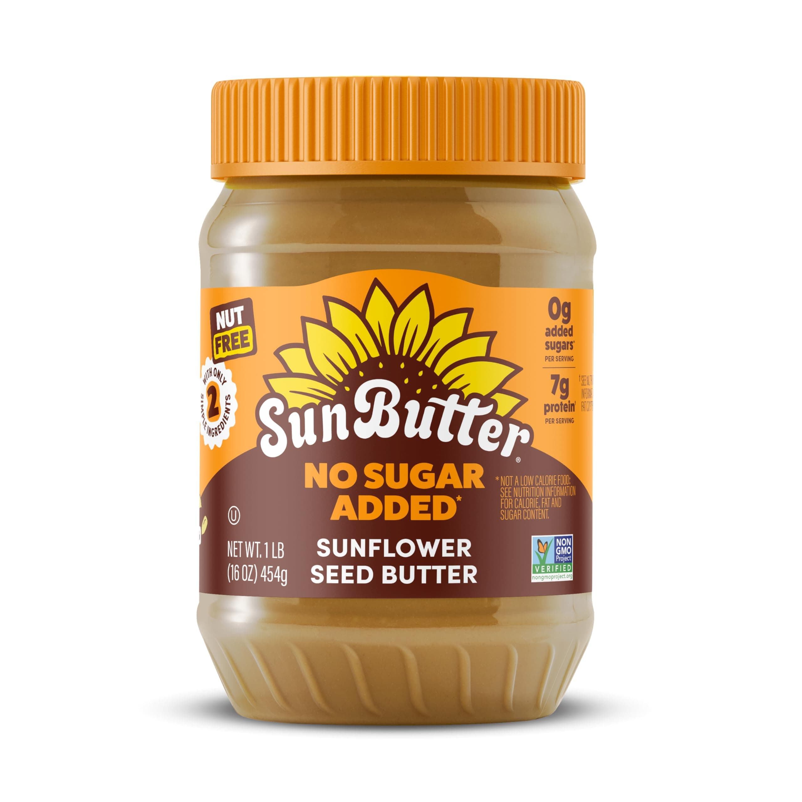 SunButter No Sugar Added Sunflower Seed Butter, 16 oz Nut-Free Spread with 7g Plant-Based Protein, Roasted Rich & Savory Flavor, Smooth Texture | Vegan, Kosher & Non-GMO