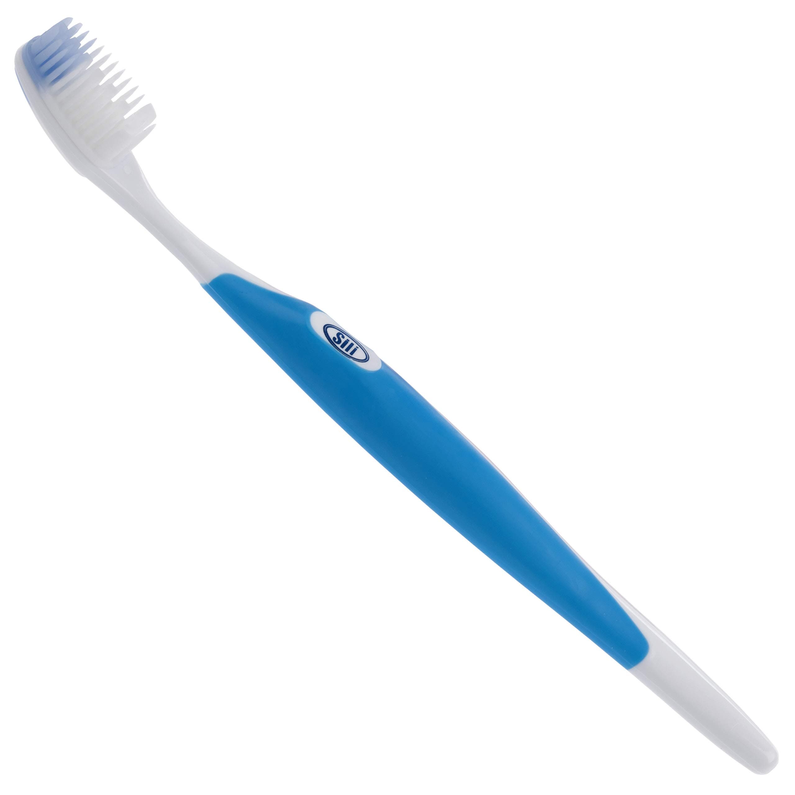 Dental Aesthetics UK Silicone Toothbrush for Flexible Partials Dentures, Super Soft Sensitive Bristles (Blue)