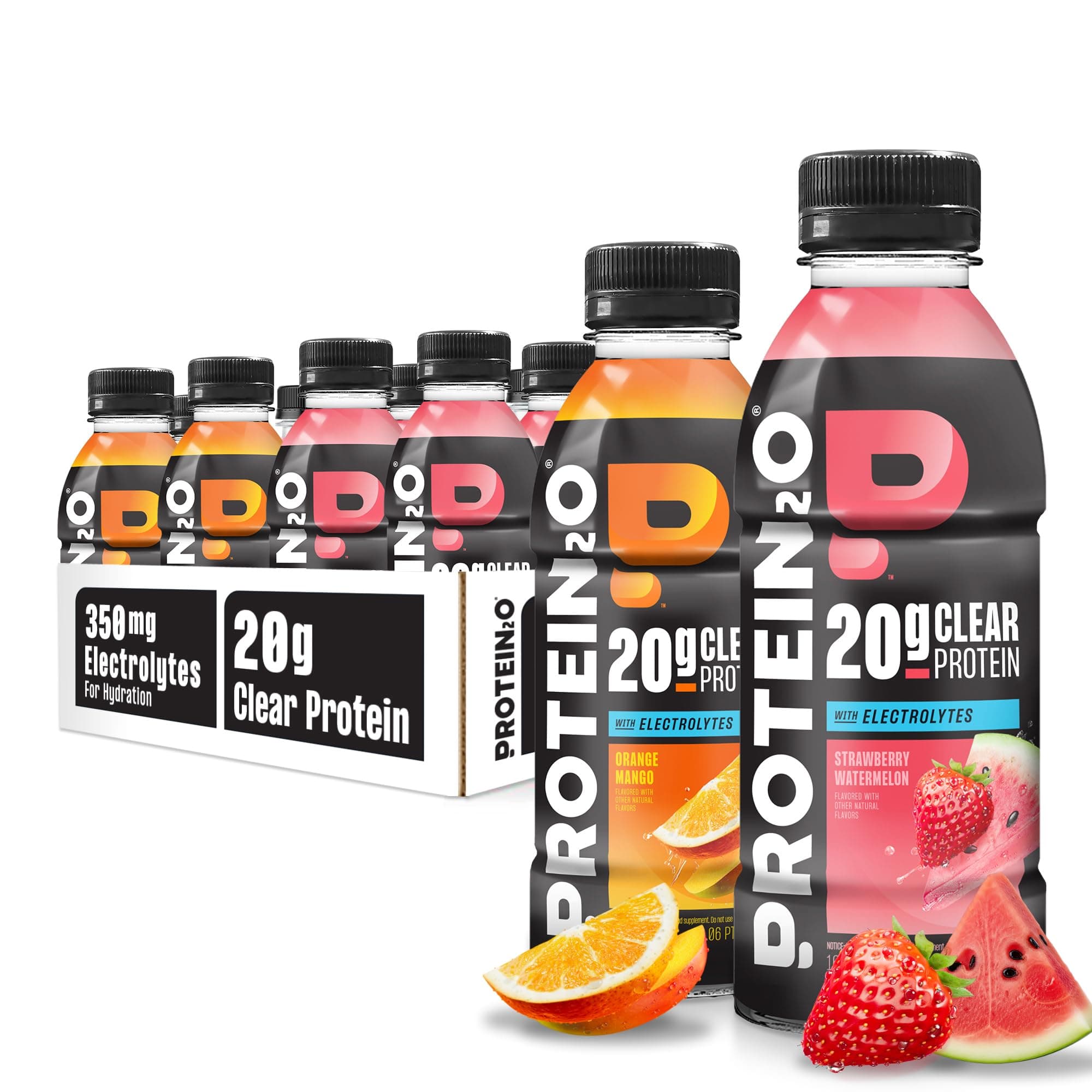 Hydration Drink - 2-in-1 Liquid Clear Whey Protein Isolate and Electrolyte Drink - 20g Protein, Vitamins B5, B6 - Post-Workout Recovery - 16.9 Fl Oz - 12 Count Variety Pack