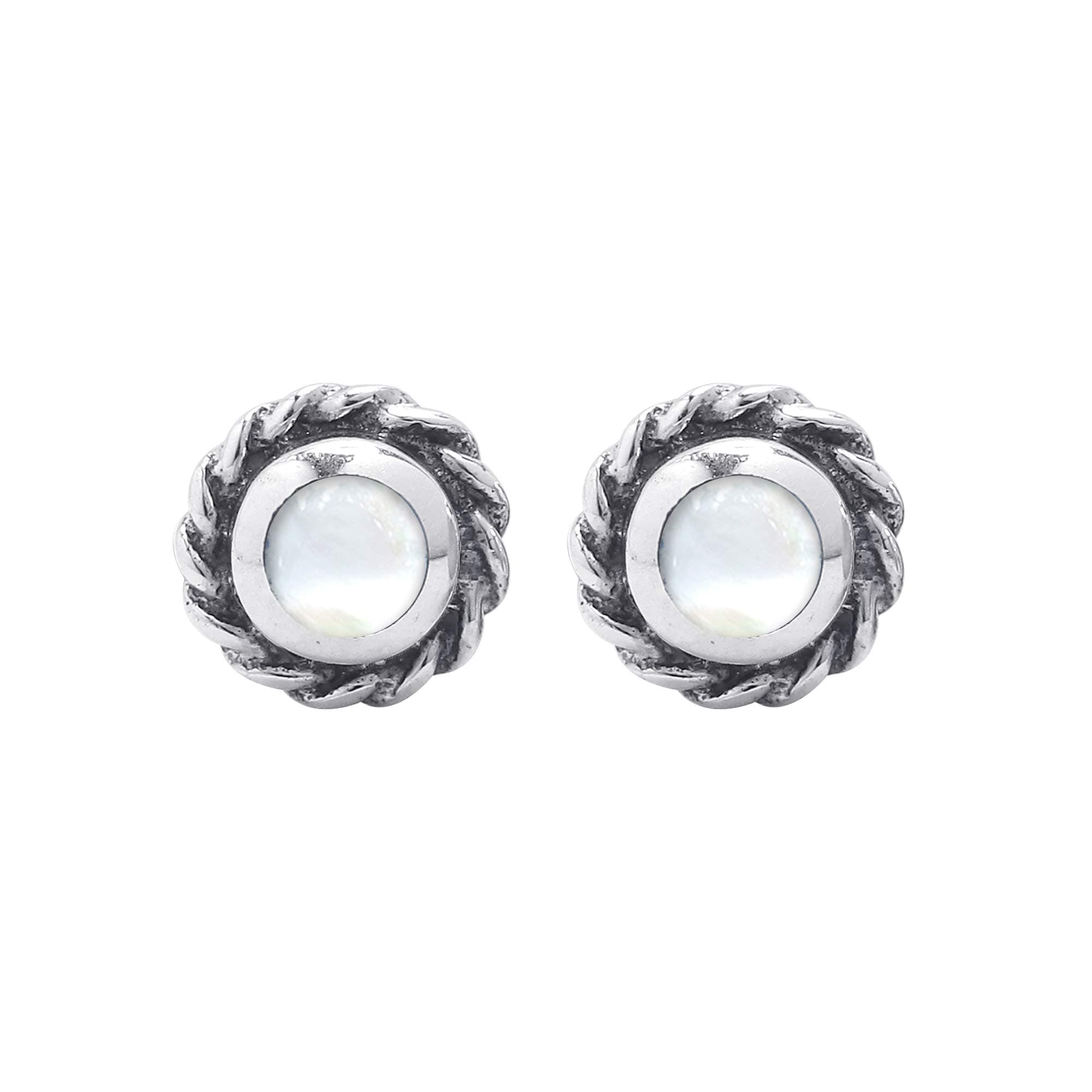 BomaJewelry Sterling Silver Circle Rope Texture Stud Earrings