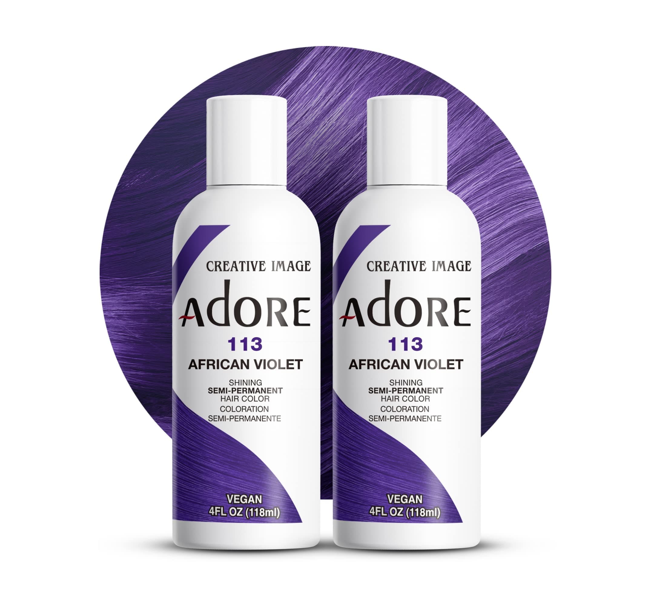 Semi Permanent Hair Color (113 African Violet) (2 Pack) | Vegan & Cruelty-Free Purple Hair Dye | No Ammonia, No Peroxide, No Alcohol | 4 Fl Oz