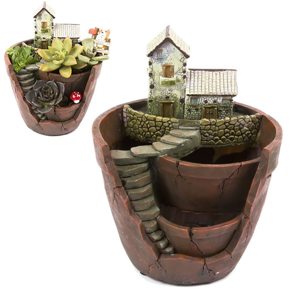 Creative Plants Flower Pot Artificial Plants DIY Food Decorated with Mini Hanging Fairy Garden and Sweet House for Holiday Decoration and Gift