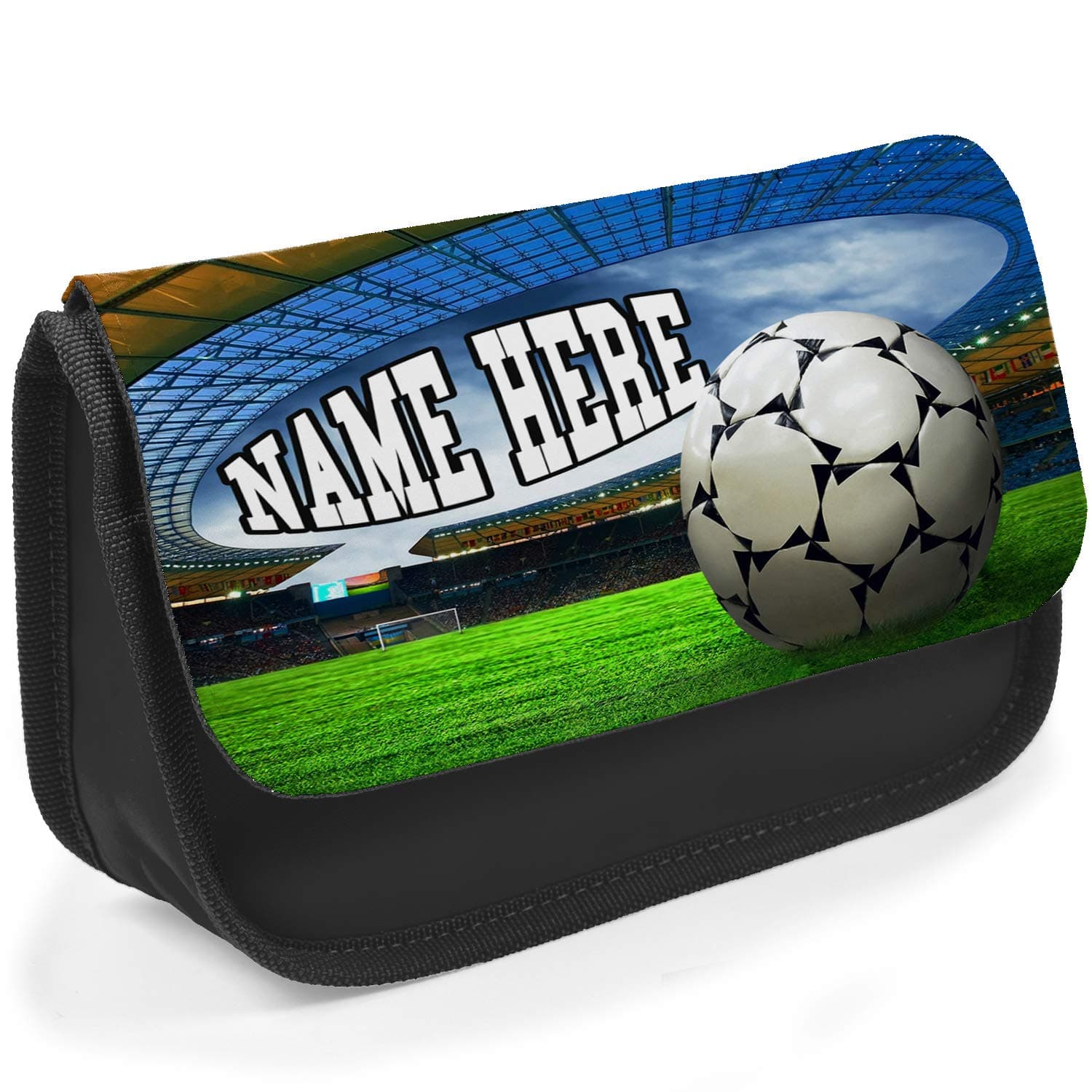 KRAFTYGIFTS Personalised School Pencil Case Football Stadium Stationary Bag Girls Boys ST475 (Black)
