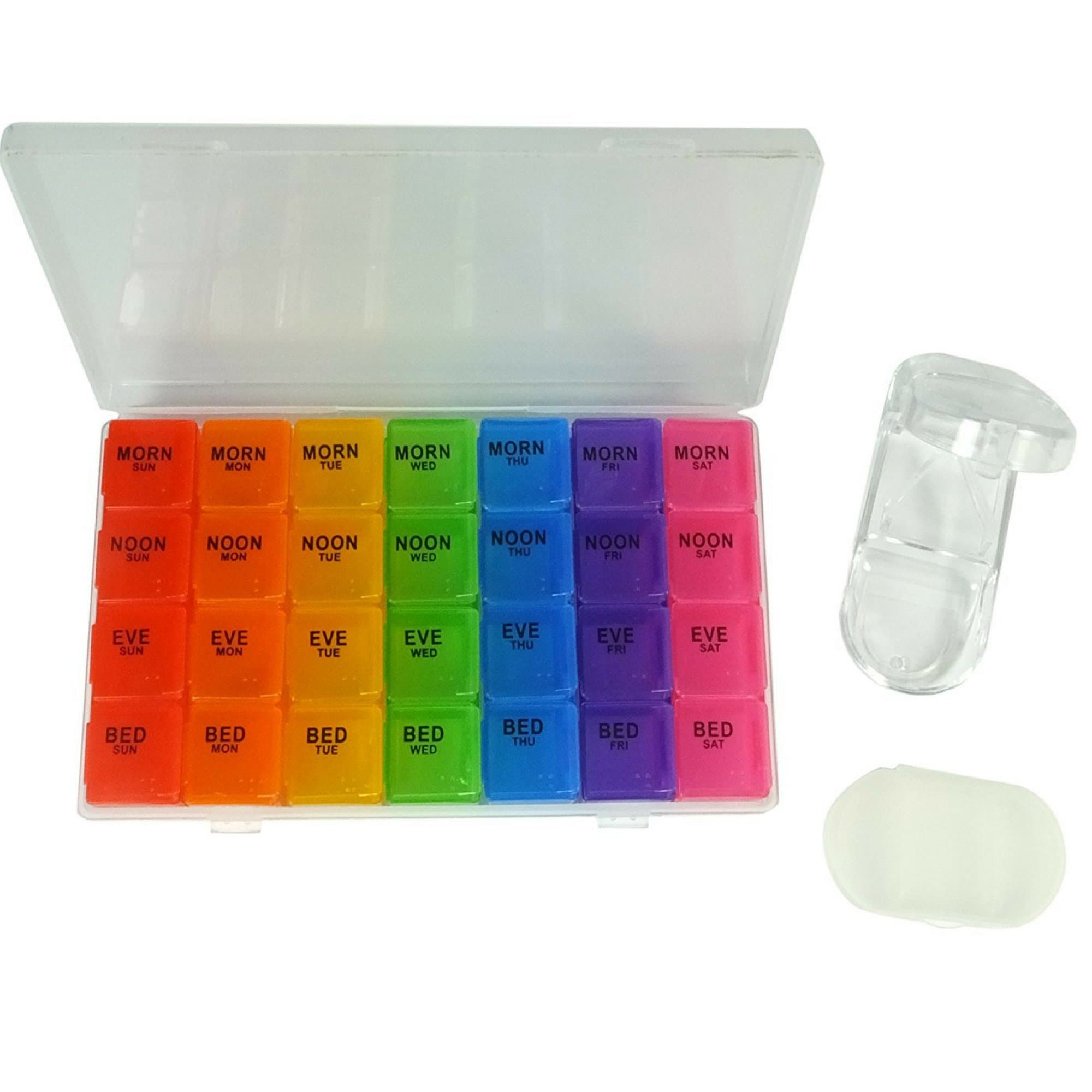 Small 7-Day Weekly Pill Organiser - Travel Prescription & Medication Pill Box in Plastic Pill Case w/Pill Splitter - Morning Noon Afternoon Night Compartments from Stuff Seniors Need