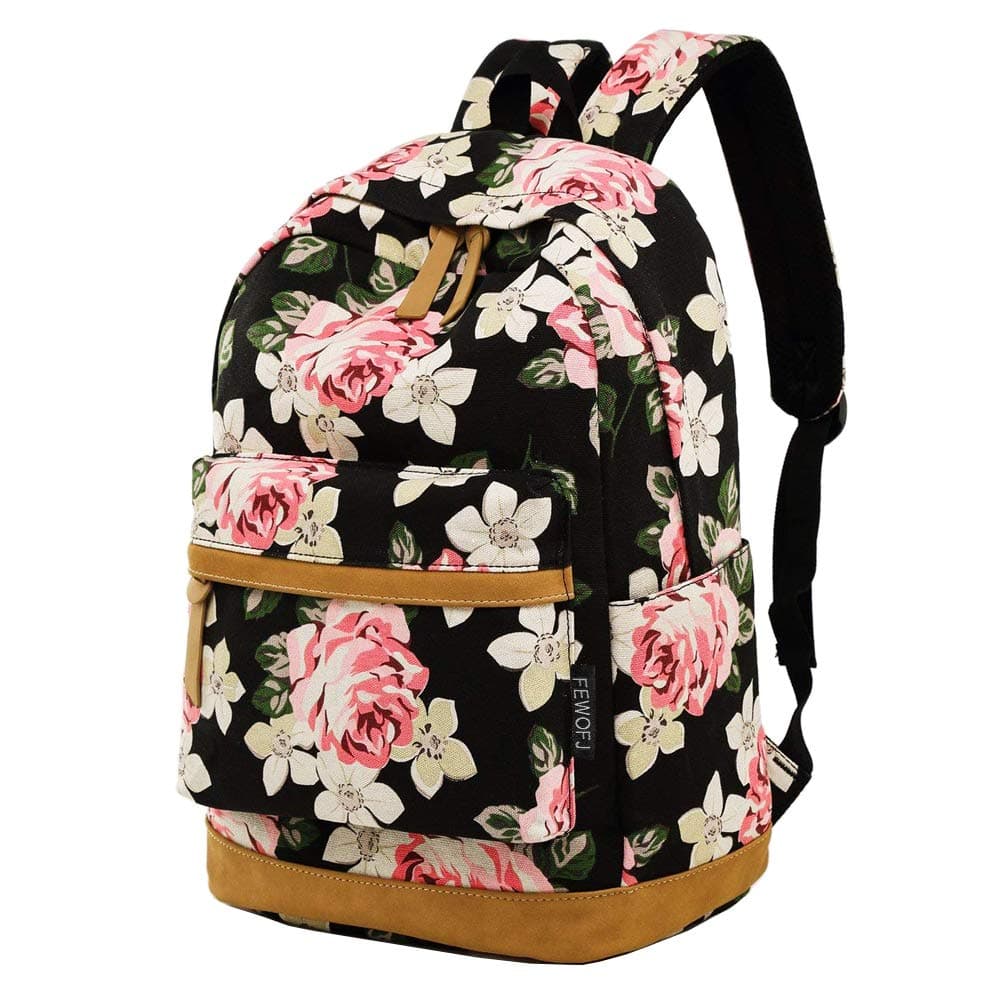 Retro Classic Style Flower Backpack, Fashion Vintage Casual Floral Daypacks Solid Shoulder School Bag for Women and Girl