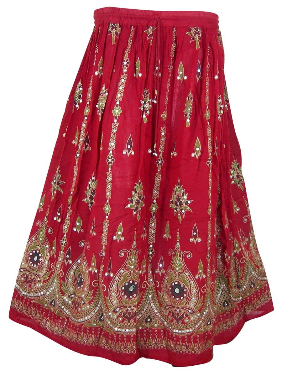 Womens Rayon Skirt Designer Spring Summer India Clothing (Red)