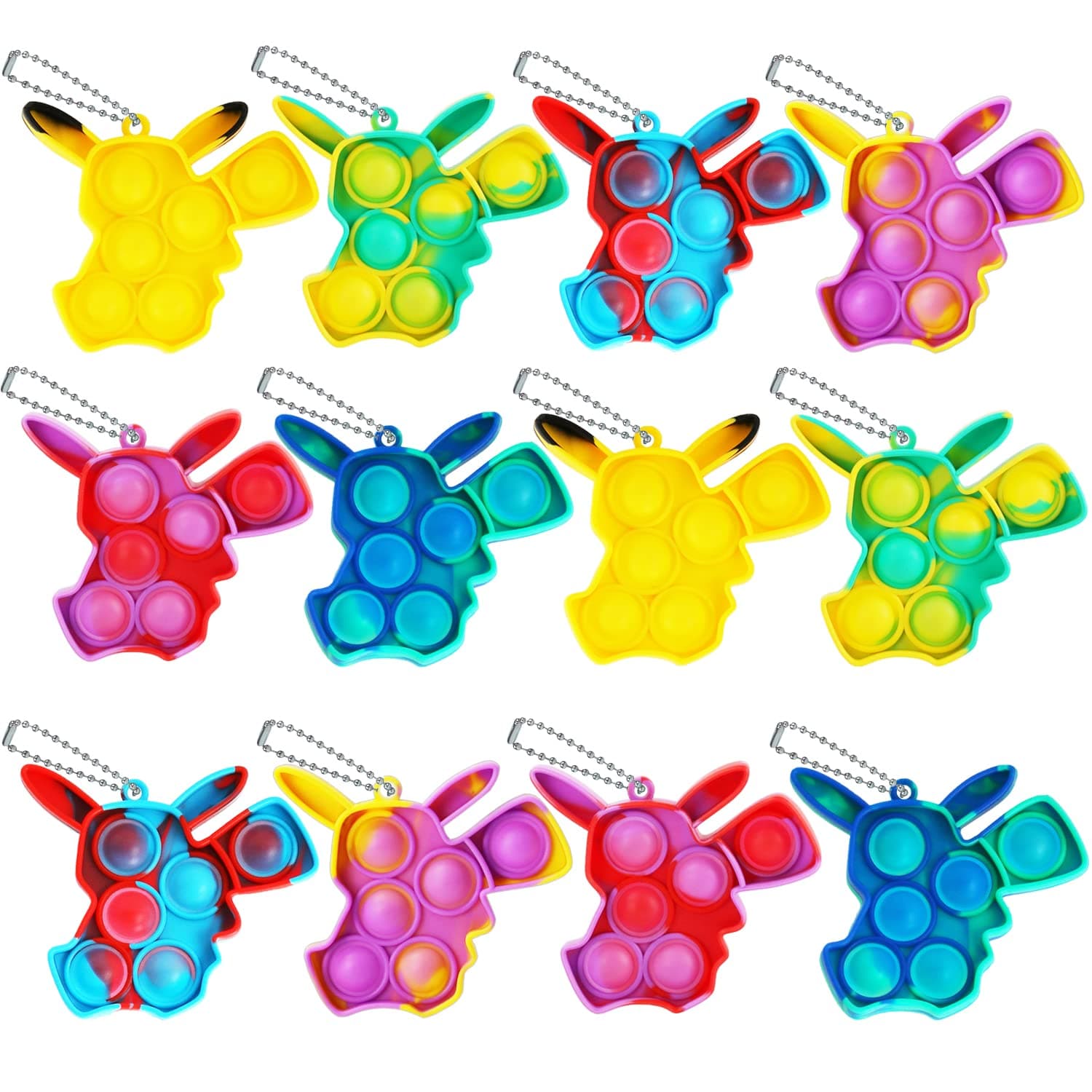 Leencum 12pcs Mini Simple Fidget Toy Stress Relief Hand Toys Keychain Toy Bubble Wrap Pop Anxiety Stress Reliever Office Desk Toy for Kids Adults