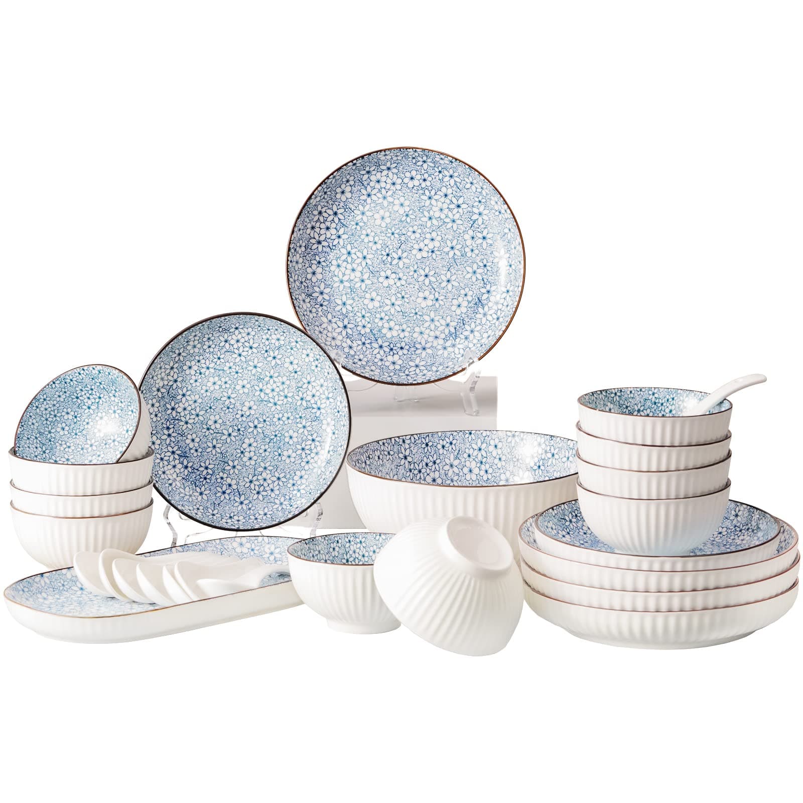28-Piece Dinnerware Set, Lightweight Round Plates (Dishes, Bowls,Plates, Spoons), Porcelain Dinnerware Set, Dinnerware Set, Dinner Plates, Plates and Bowls Sets