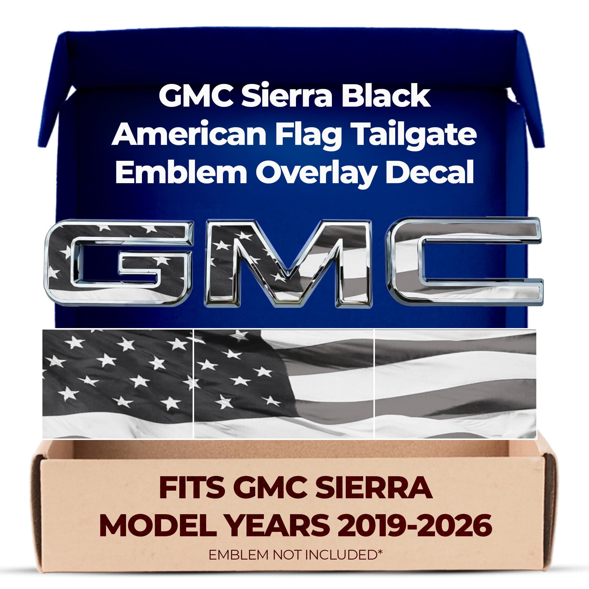 GMC Sierra Black American Flag Tailgate GMC Emblem Overlay Decals 2019-2026
