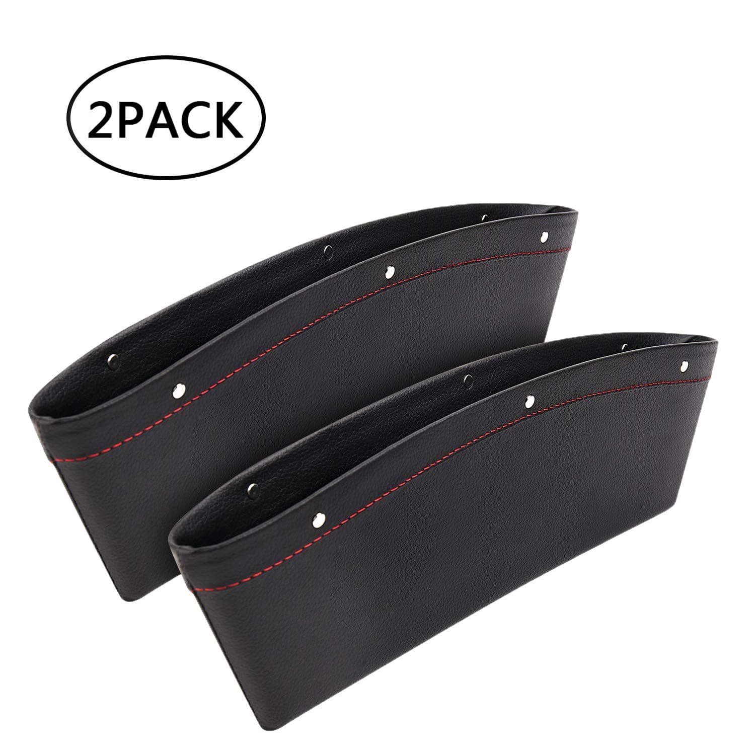 AMOYON Car Gap Filler, 2 Pack Premium Leather Seat Gap Pockets for Car Console Organizer Seat Side Storage Box Holding Phone Sunglasses Keys, Black