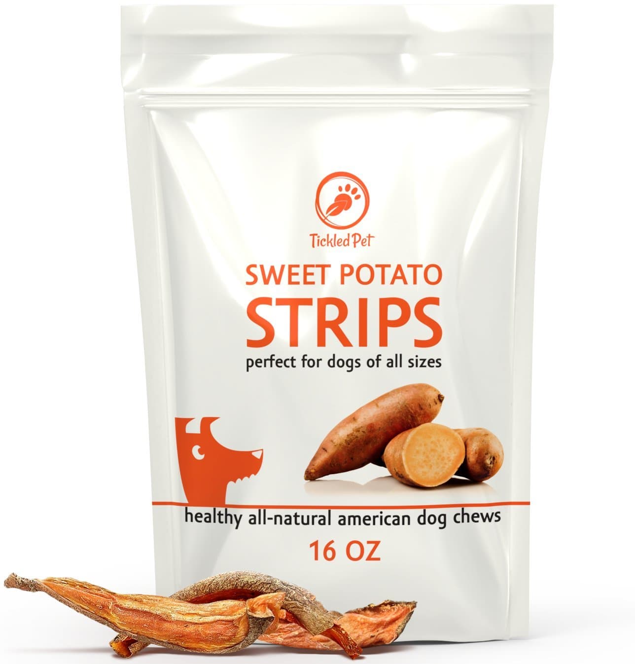 TickledPet Sweet Potato Treats for Dogs - Best Natural Rawhide Alternative Dog Treat - USA Made Grain Free Dog Chews