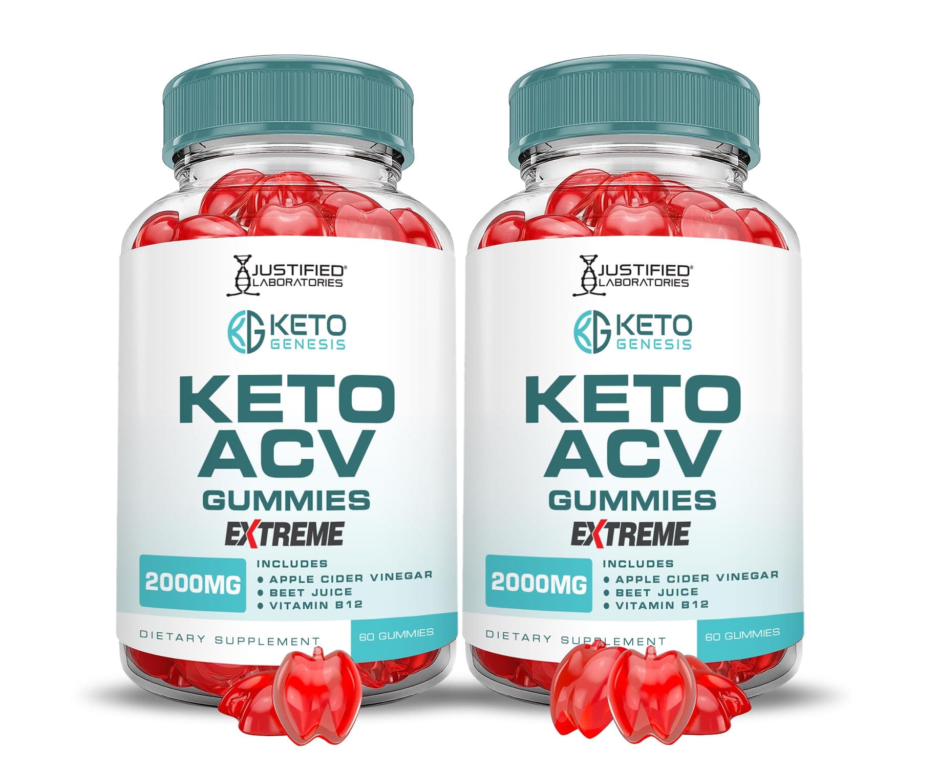 Justified Laboratories (2 Pack Keto Genesis Keto ACV Gummies Extreme 2000MG Keto Genesis Keto Gummies Advanced Formula with Pomegranate Beet Juice Powder B12 Vegan Non GMO 120 Gummys