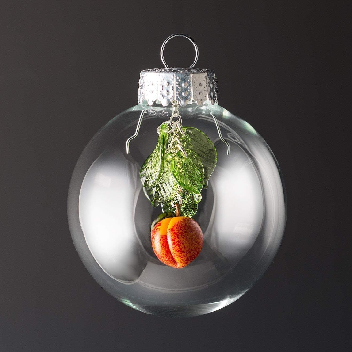 Glass Peach Christmas Ornament with Five Leaves