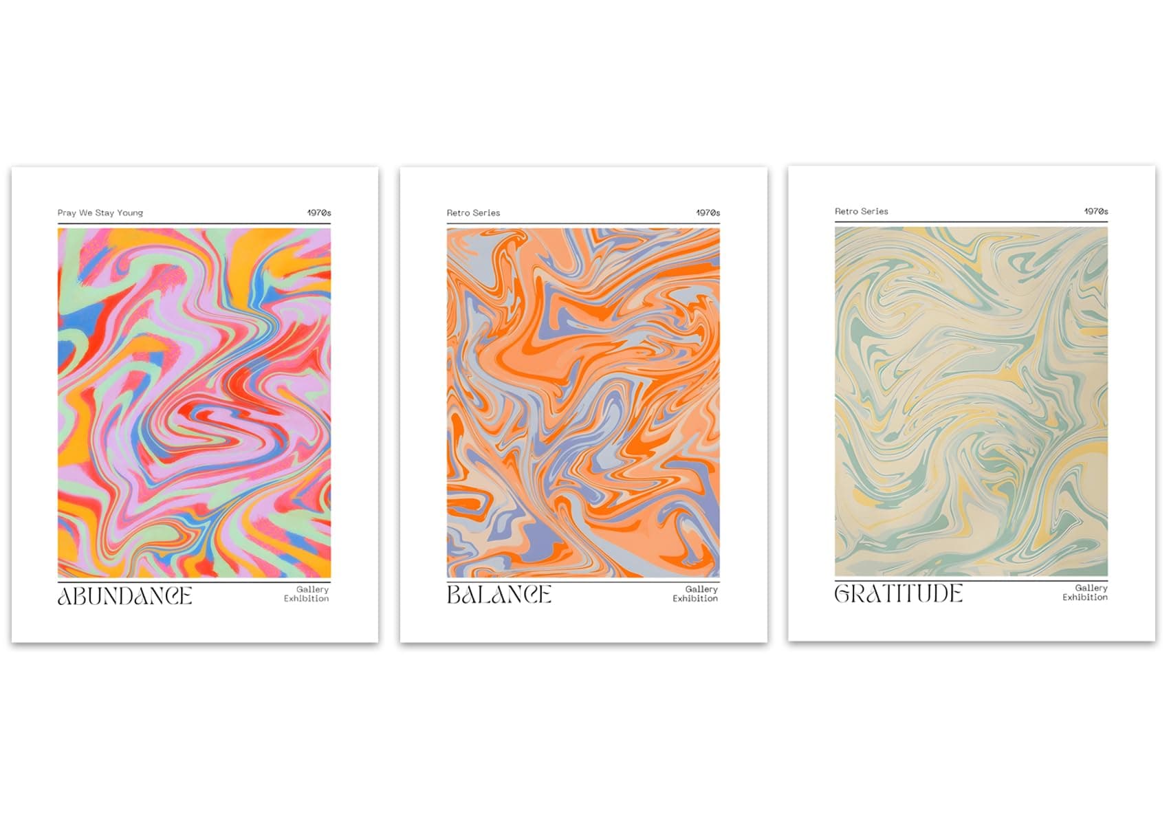 Abstract Gradient Posters Retro Colourful Aura Canvas Wall Art Trendy Psychedelic Prints Minimalist Preppy Painting Pastel Picture Home Decor Aesthetic for Living Room12''x16''x3 Unframed