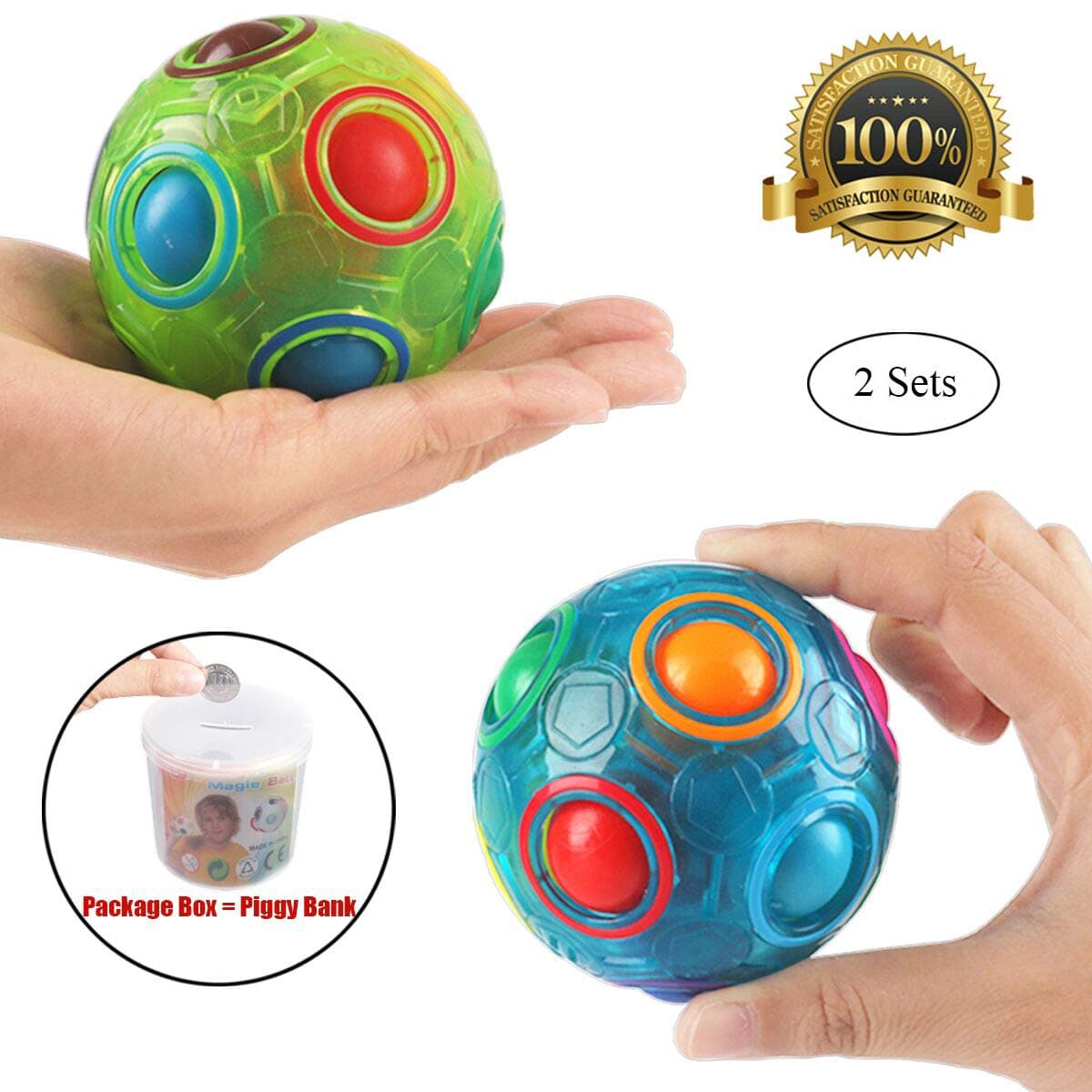 2pcs Rainbow Ball Magic Ball Toy Puzzle Magic Rainbow Ball for Children's Educational Toy Teenagers Adults Stress Reliever Malloom Pop Luminous Stress Reliever (Blue + Green)