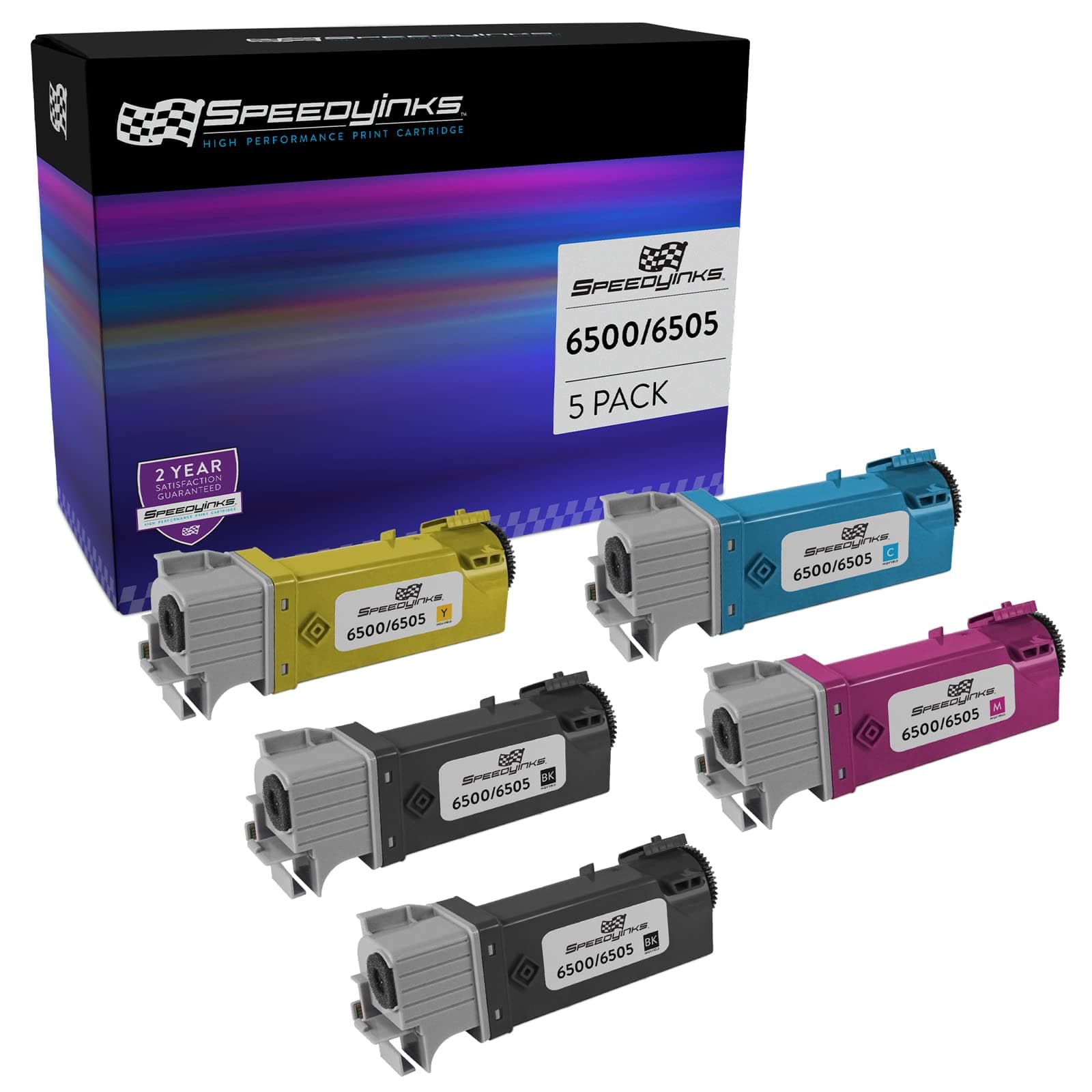 SPEEDYINKS Compatible Toner Cartridge Replacements for Xerox Phaser 6500 and WorkCentre 6505 (2 Black, 1 Cyan, 1 Magenta, 1 Yellow, 5 Cartridge Pack)