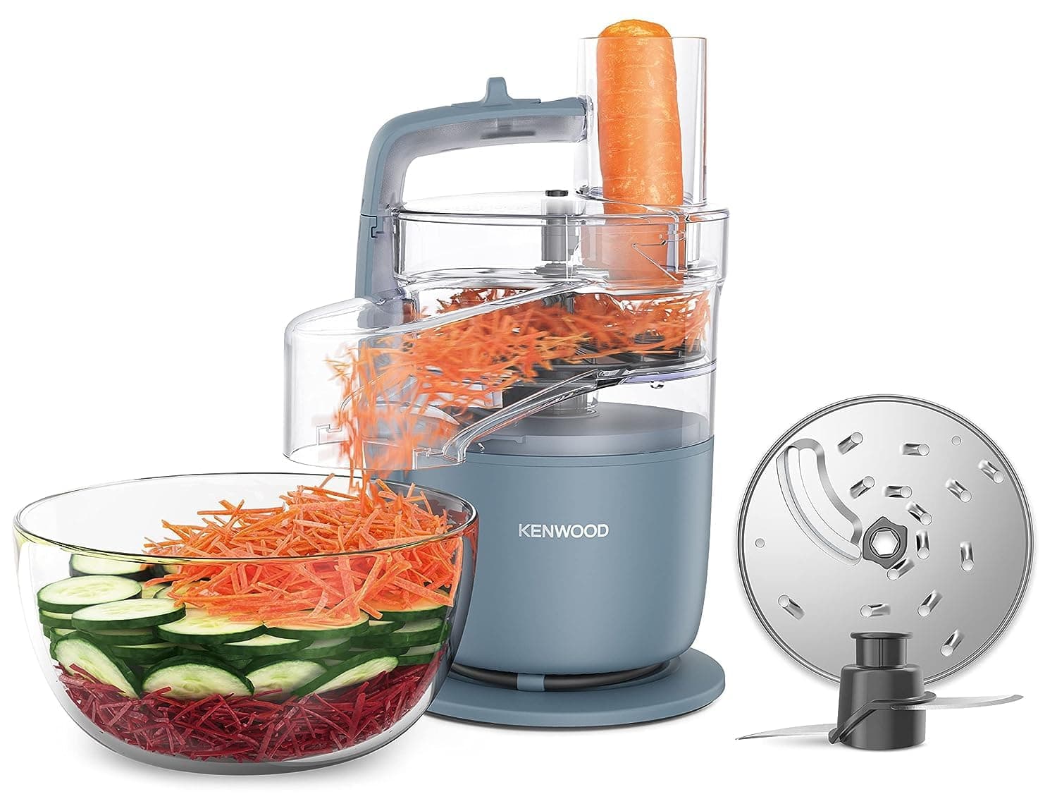 2-in-1 Food Processor + Chopper 650W with 360° EXPRESS SERVE for Limitless Slicing/Grating, Powerful Versatility, Ultra Compact - Ready to Go in Your Kitchen Drawer FDP22.130GY Grey/Clear
