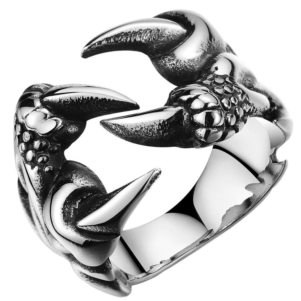 BOHG Jewelry Mens Stainless Steel Ring Gothic Wolf Dragon Scorpion Claw Tribal Punk Biker Polished Silver