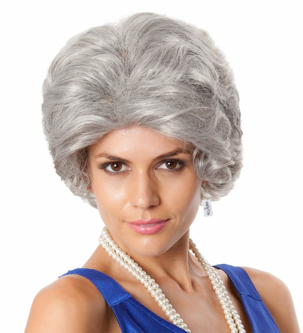 Old Lady Wig Grandma Wig Granny Costume Gray Wigs Queen Elizabeth Costume for Girls Fits All Adults Women GirlsWigs - GrannyWigs for Kids