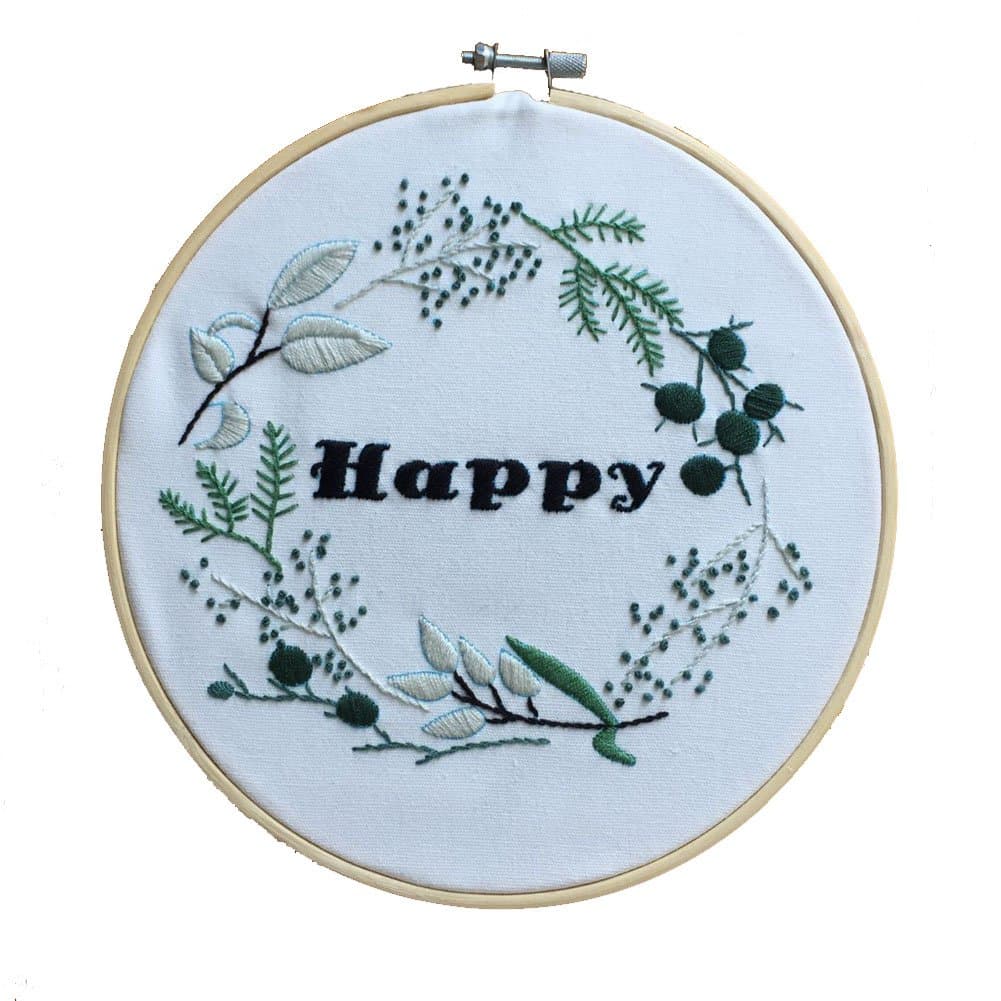 ADCorner DIY Embroidery Starter Kit Pre Printed Hand Needlework Pattern Fabric Including 8'' Bamboo Hoop Color Threads Needles Handicraft for Anti-Anxiety Stress Relief