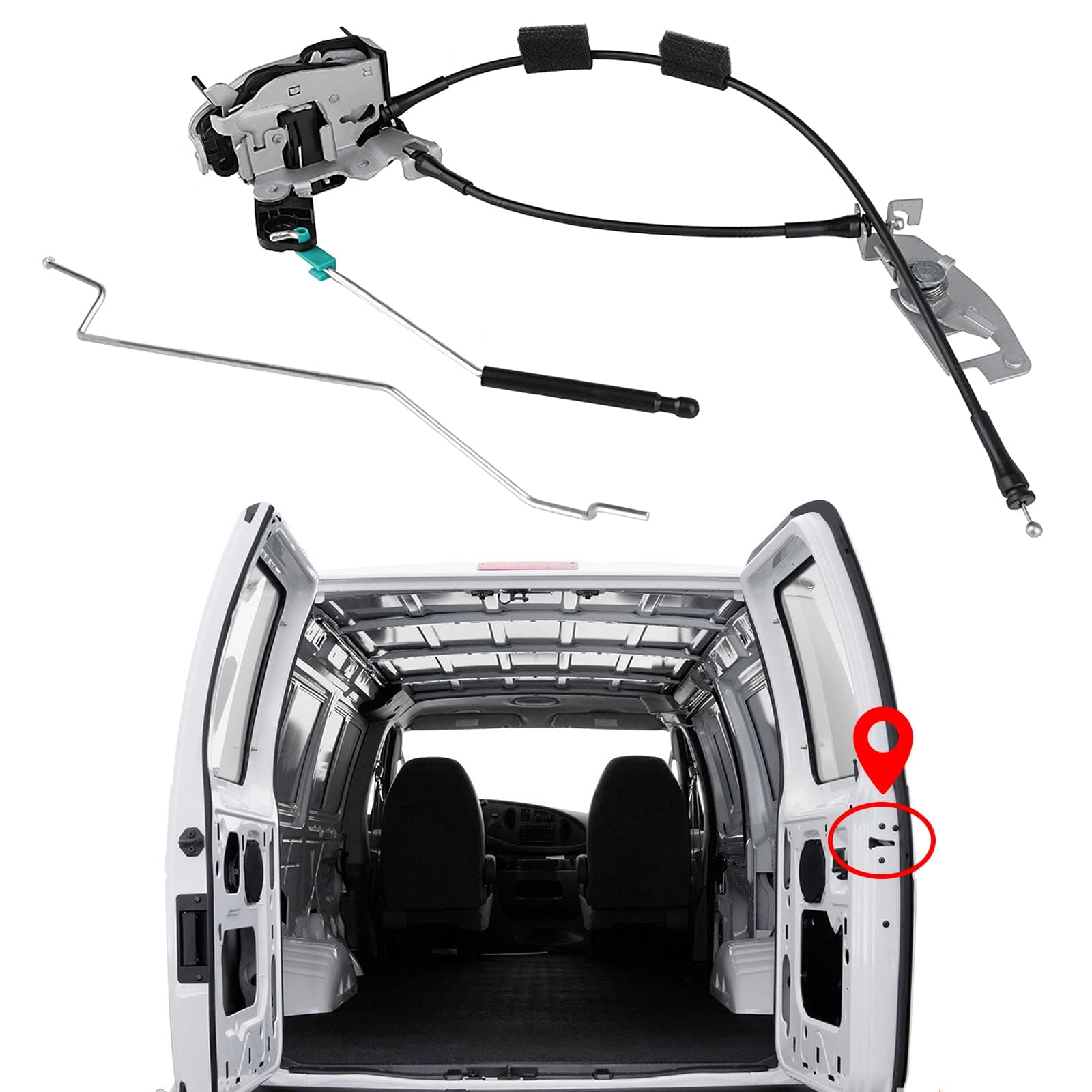 Rear Door Latch Cable & Rod Right Passenger Side for Ford E150 E250 E350 1992-2019 Econoline Van Side Back Door Latch Lock Cable Assembly Replace Ford 8C2Z-15431A02-C AC2Z-15431A02-A 6C2Z-15431A02-AA