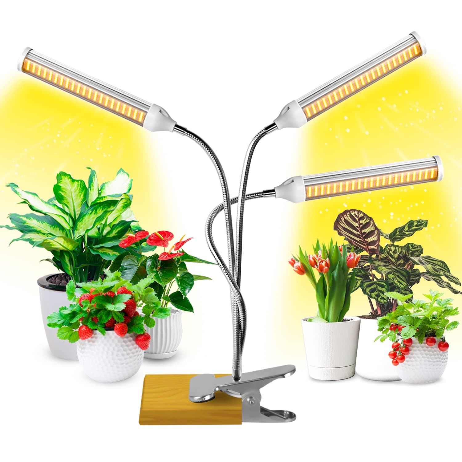 Grow Lights for Indoor Plants, KINGBO Full Spectrum LED Grow Light, 315 LEDs 3 Head Gooseneck Desk Plant Lights with Auto ON/Off Timer for Seeding Growing Succulents Herbs Updated