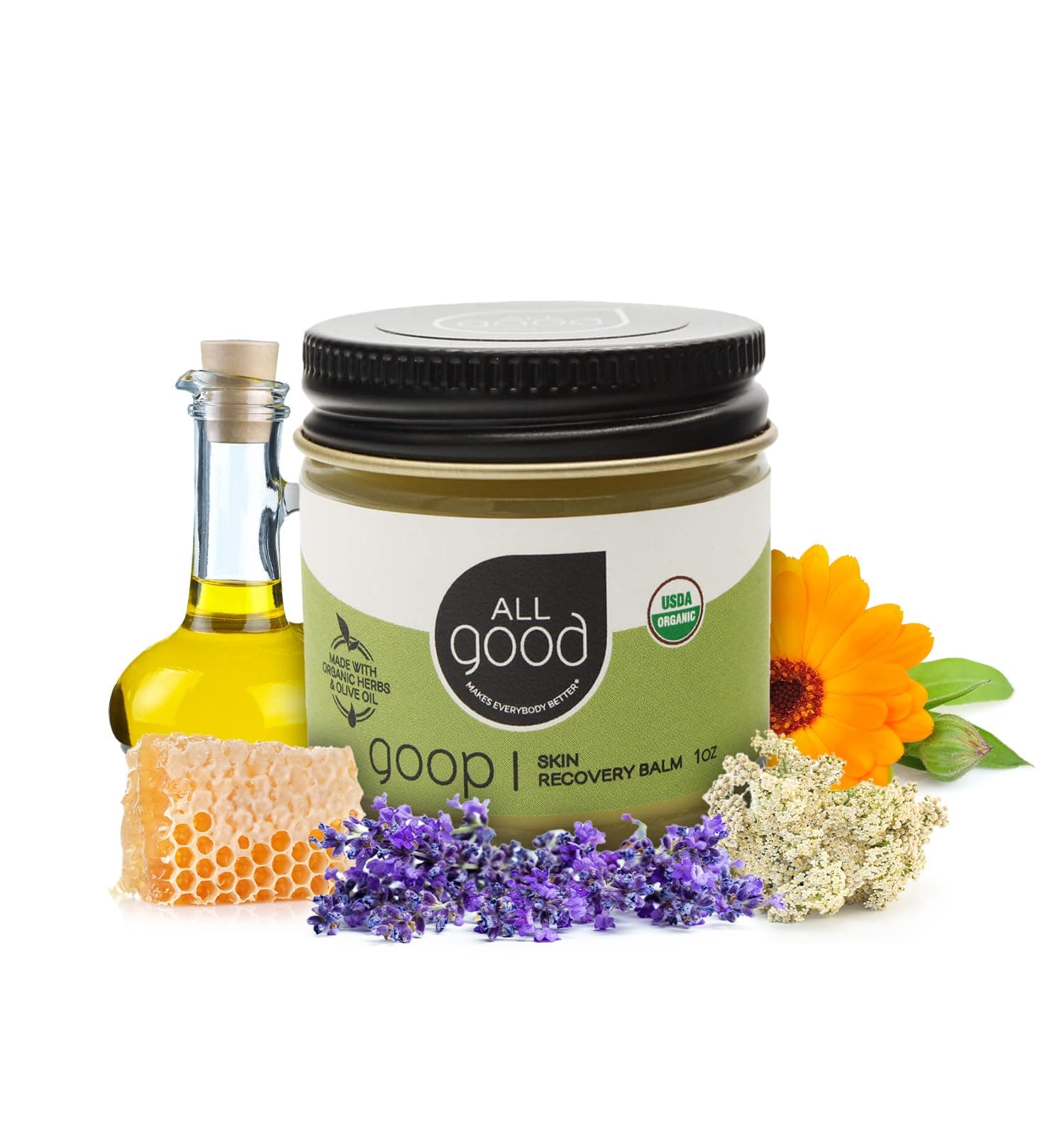 All Good Goop Organic Skin Care Recovery Balm - All Purpose Ointment w/Calendula, Lavender, Beeswax - Chafing Cream, Dry Skin Salve, Cracking Lip Moisturizer - Soothes, Hydrates & Calms - 1oz