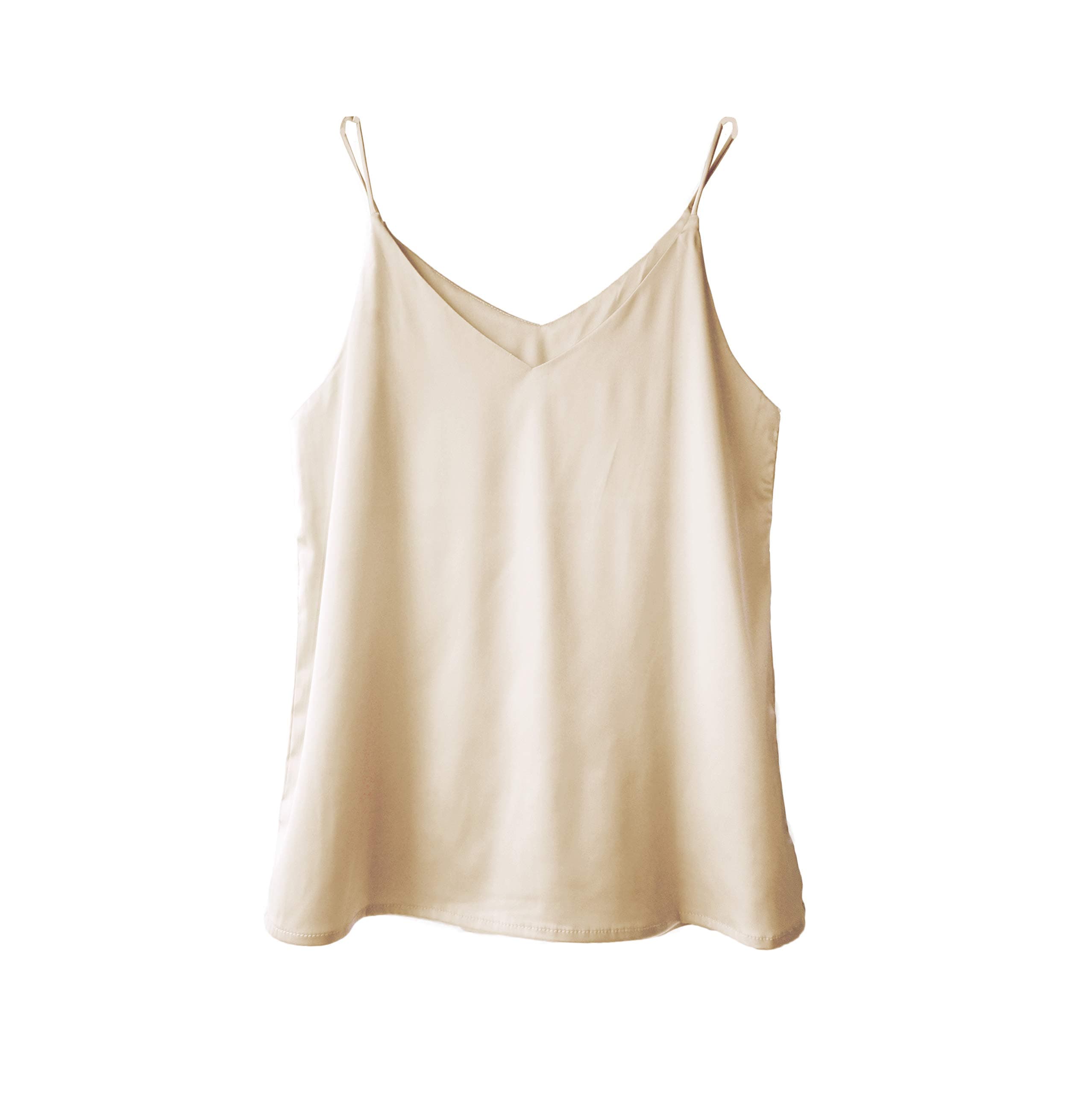 Womens Silk Satin Camisole Cami Plain Strappy Vest Top T-Shirt Blouse Tank Shirt V-Neck Spaghetti Strap XS-4X