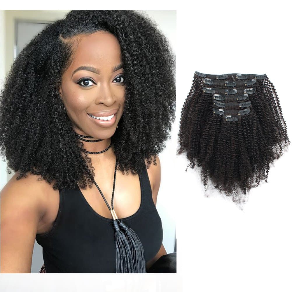 Sassina4B 4C Afro Coily Clip in Hair Extensions Human Hair for Black Women Double Wefts Remy Afro Kinky Curly Clip ins Extensions 7 Pieces 120 Grams With 17 Clips 4AC 14 Inch