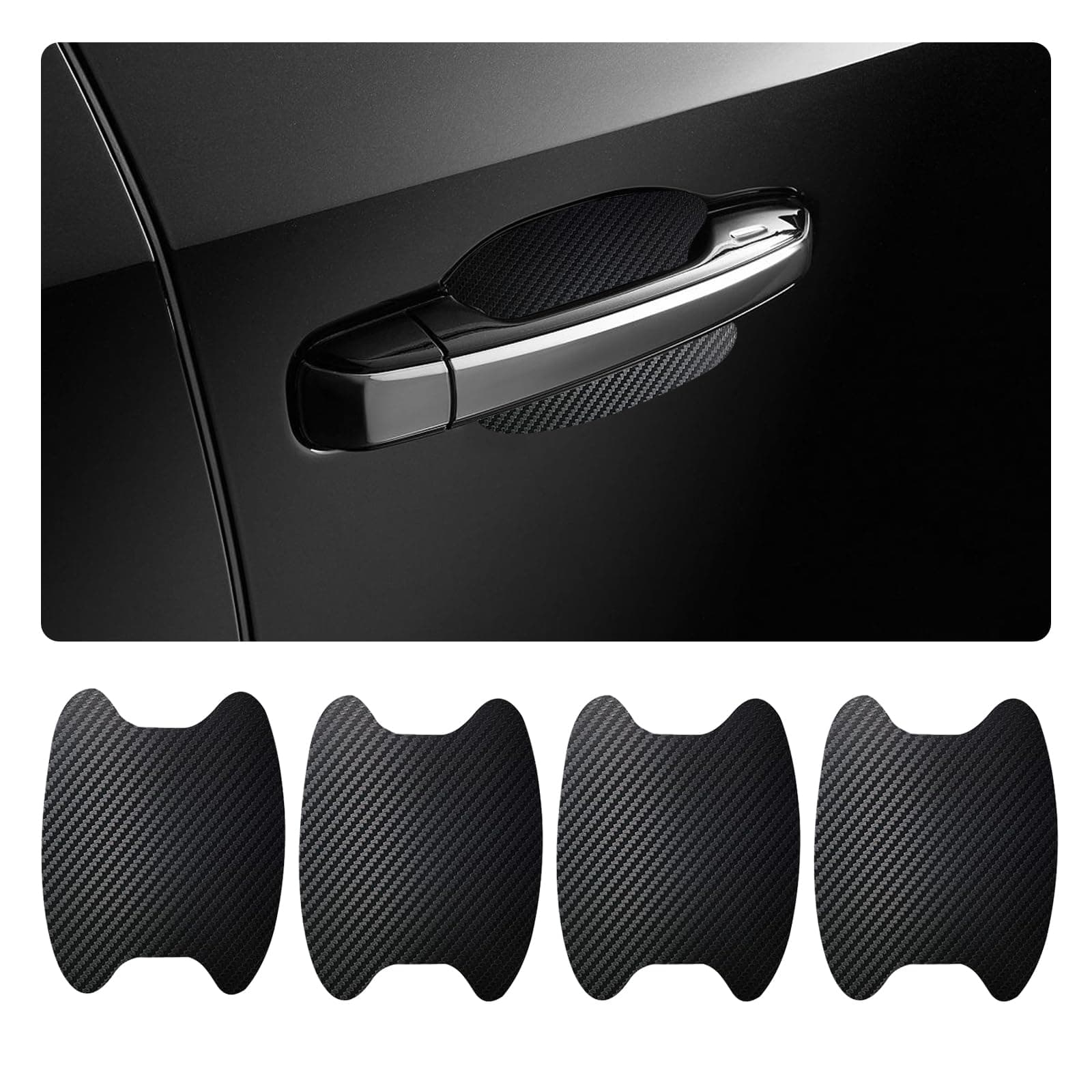 4PCS Car Door Handle Sticker, Non-Marking Carbon Fiber Auto Door Handle Protective Films, Anti-Scratch Automotive Door Cup Protector, Universal Vehicle Decor Accessories (Black)