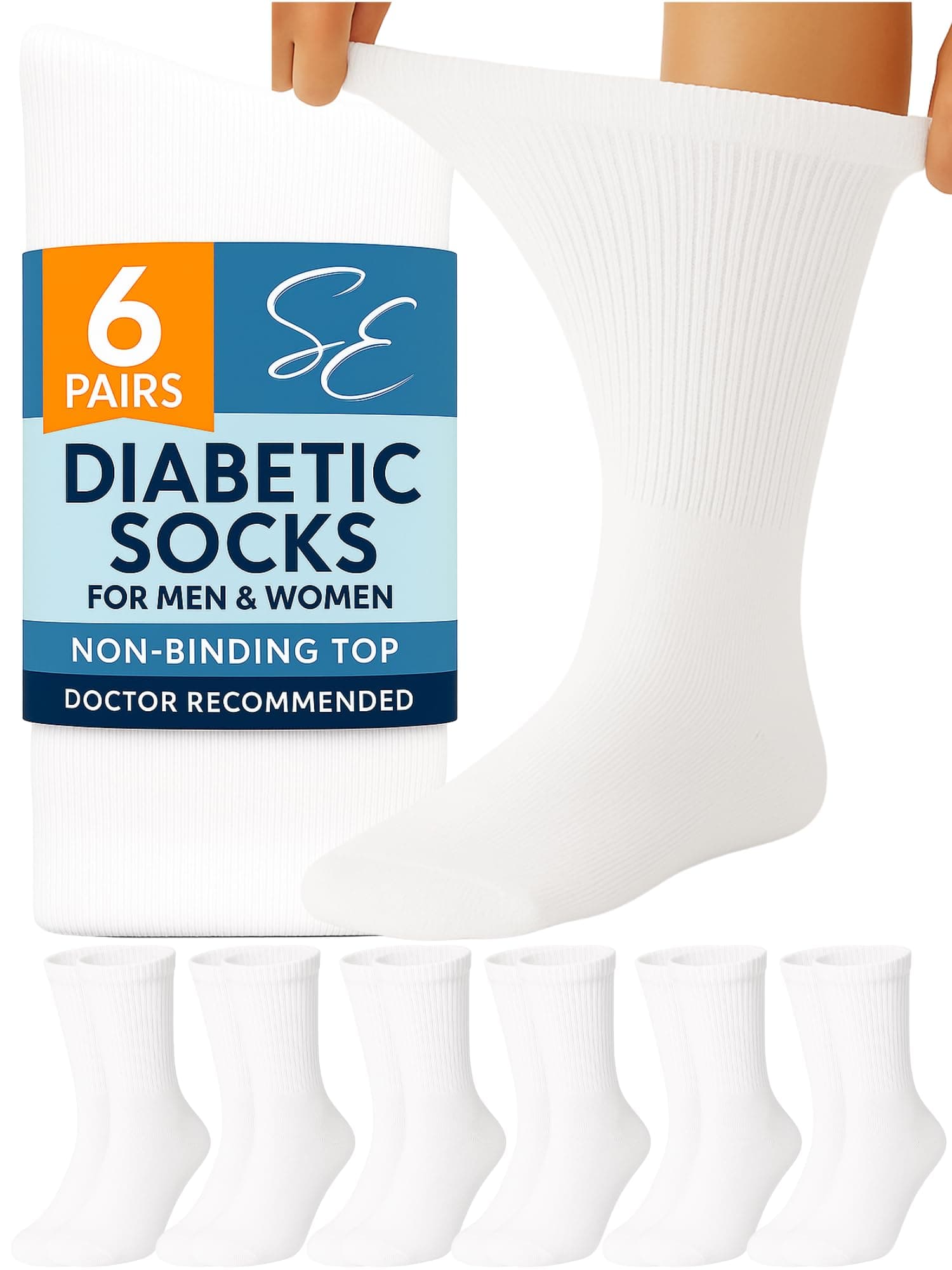 Special Essentials Diabetic Socks for Men & Women – 6 Pairs of Non-Binding Moisture-Wicking Neuropathy Socks – Crew Length