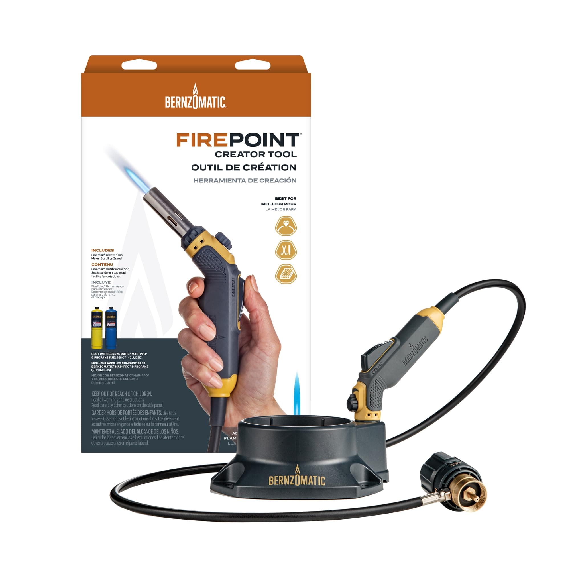 FirePoint Creator Tool, Precision Flame Hand Torch for use with Bernzomatic MAP-Pro or Propane Fuel (Firepoint Tool)