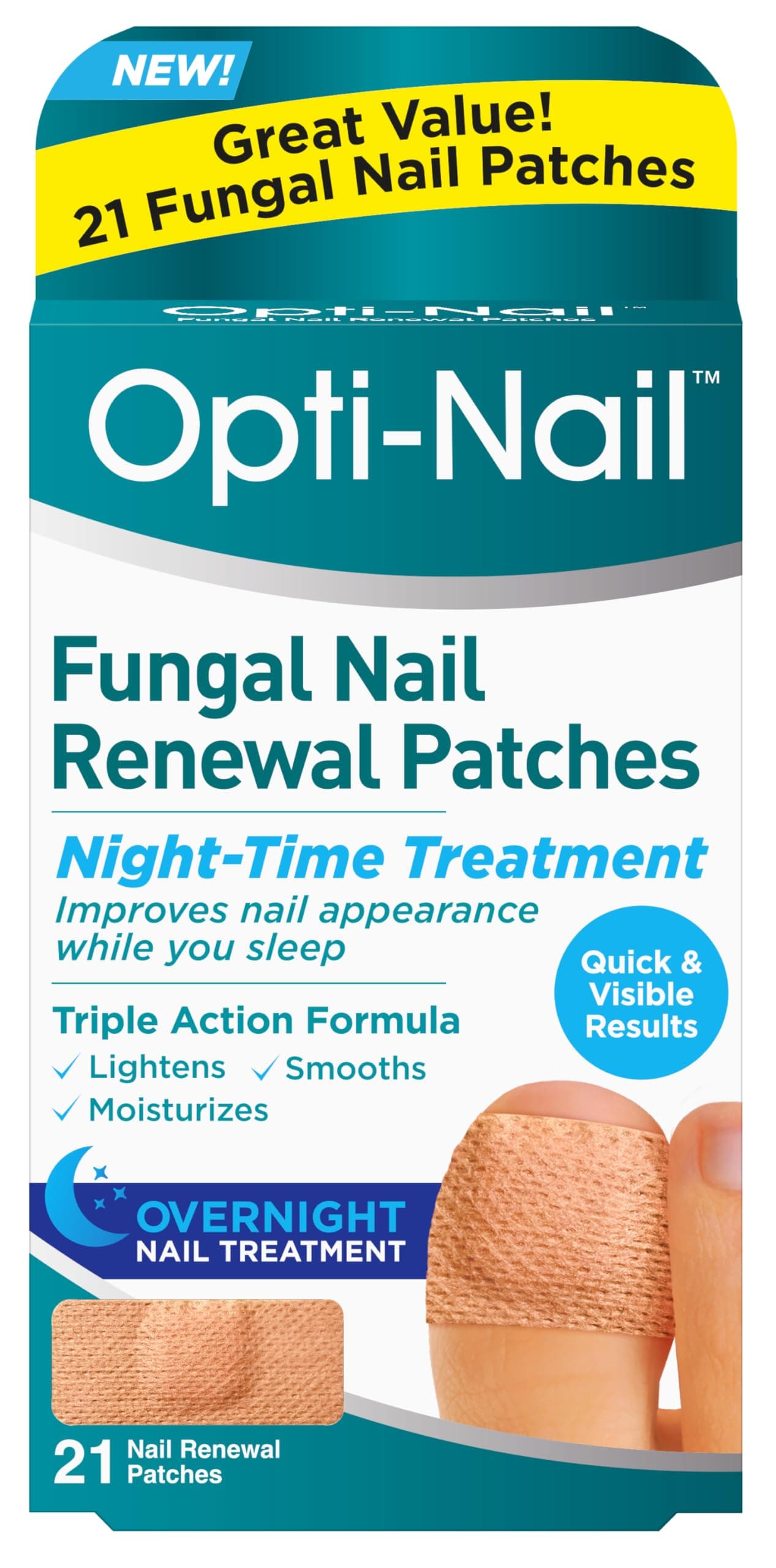 Opti-Nail Fungal Nail Renewal Patches - 21 Patches, Night-Time Treatment Improves Nail Appearance While You Sleep