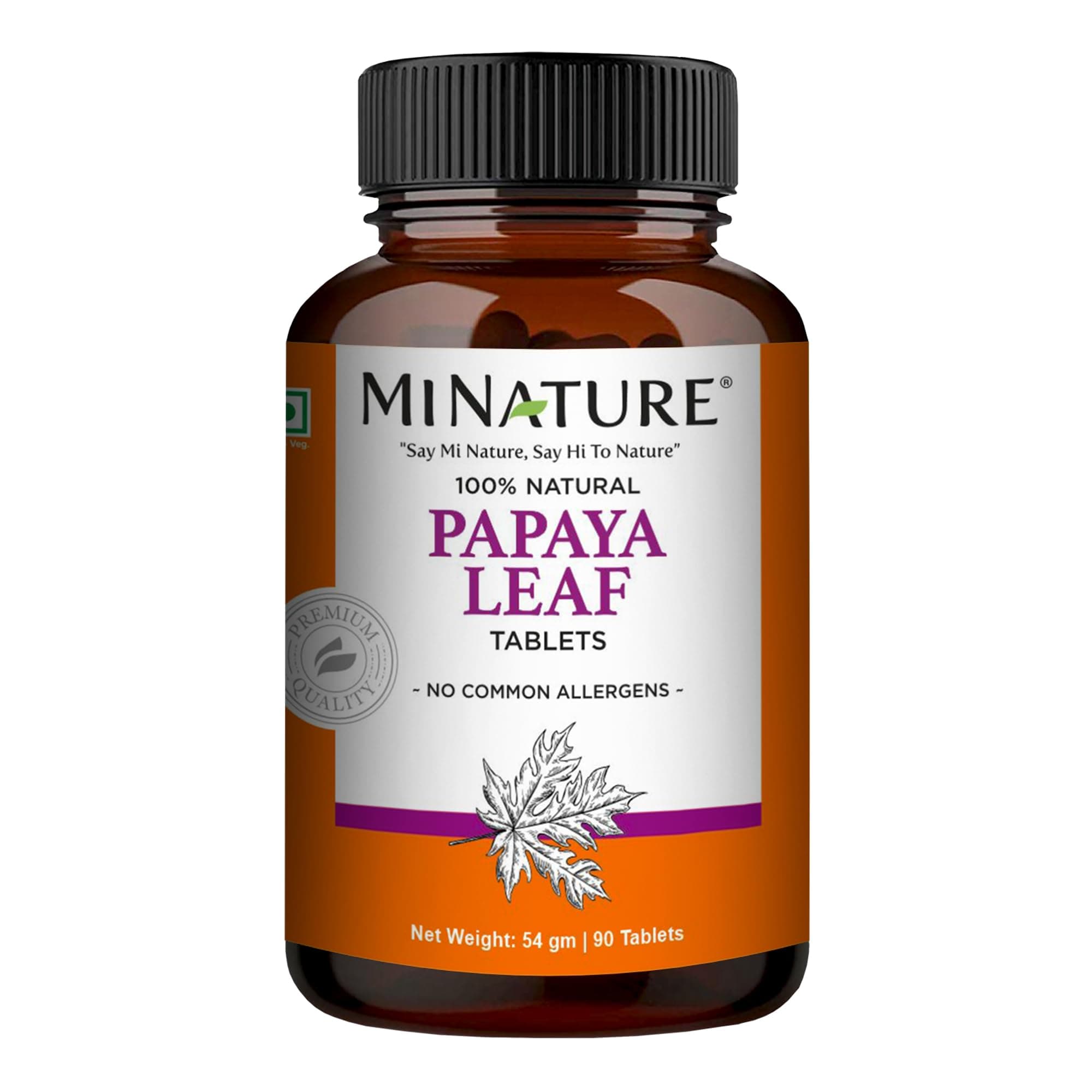 mi nature Papaya Leaf Tablets (Carica papaya)| Plant Based| Iron|Non-GMO, Gluten Gre|500mg X 90 Tablets, 45 Day