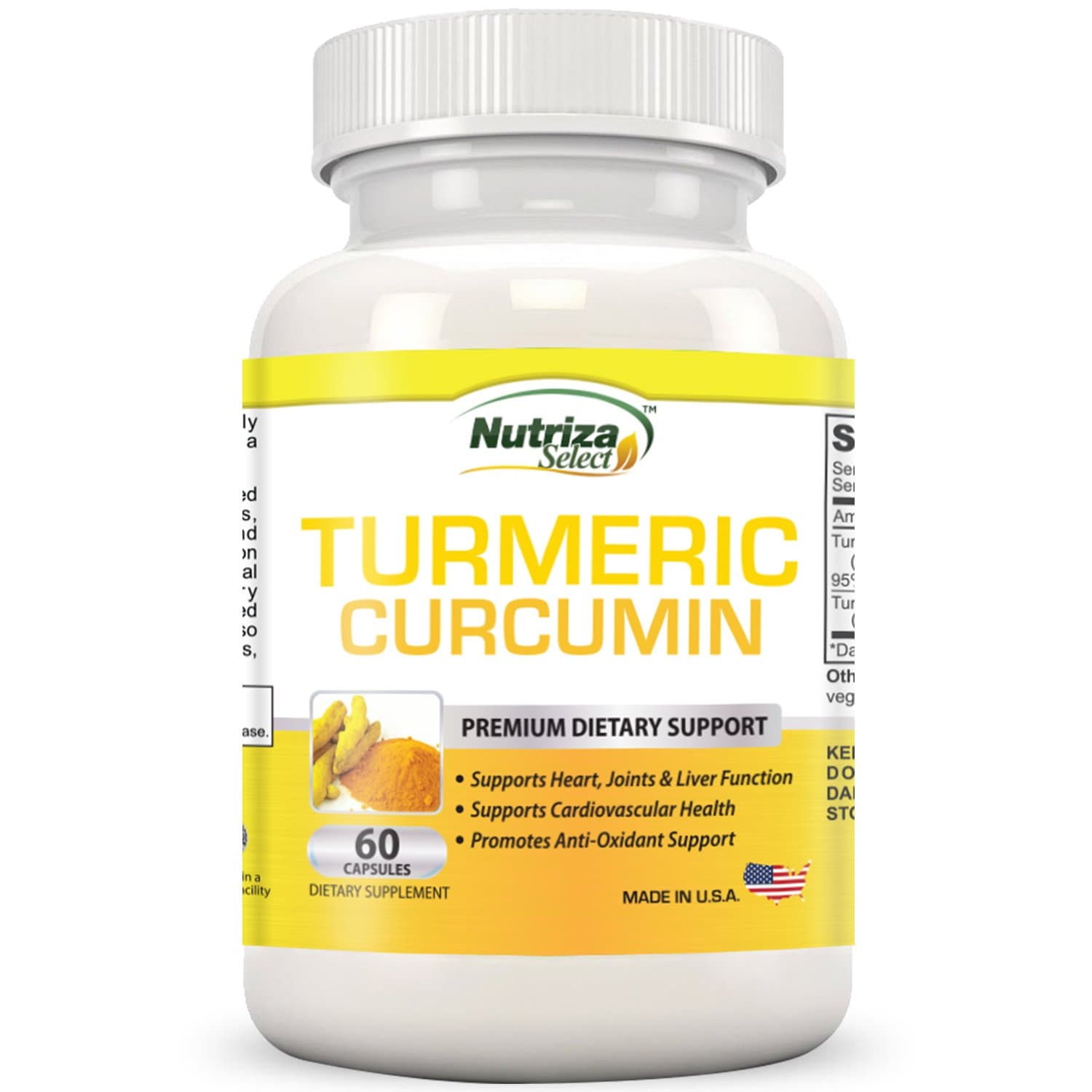 Nutriza Turmeric Powder Capsules - Supports Heart, Joints, Liver & Cardiovascular Health - Turmeric Curcumin Promotes Antioxidants