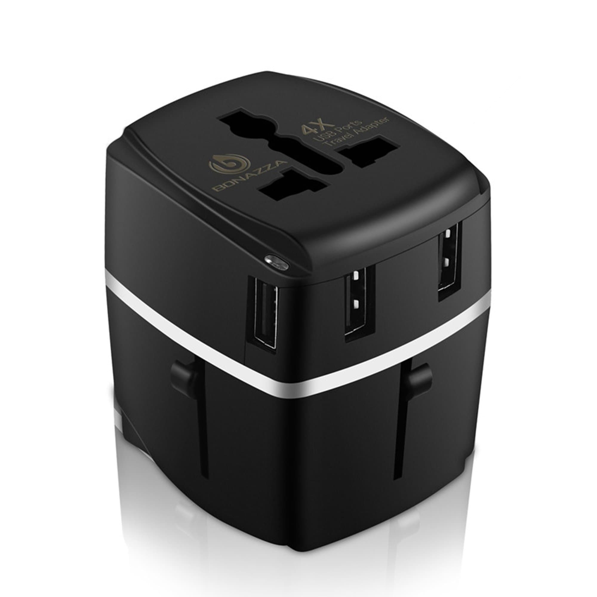 Bonazza Universal International Travel Adapter Kit with 4Amps 4 USB Ports - UK, US, AU, Europe All In One Plug Adapter - Over 150 Countries & USB Power Adapter for iPhone, Android, All USB Devices (FC-4U)