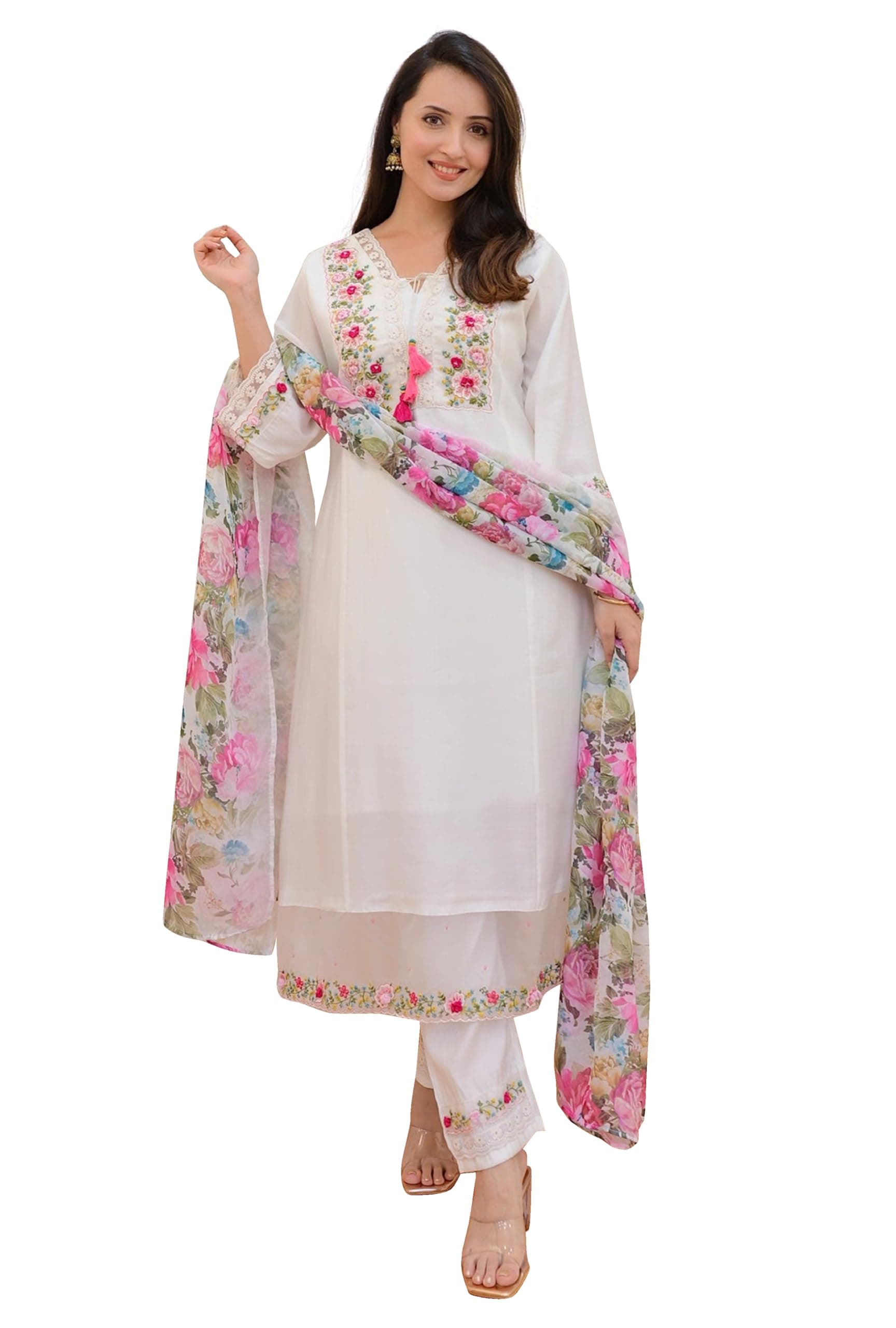 TRENDMALLS Women's Viscose Silk Embroidery A-line Kurta Pant Salwar Suit Set Kurta Set for Women