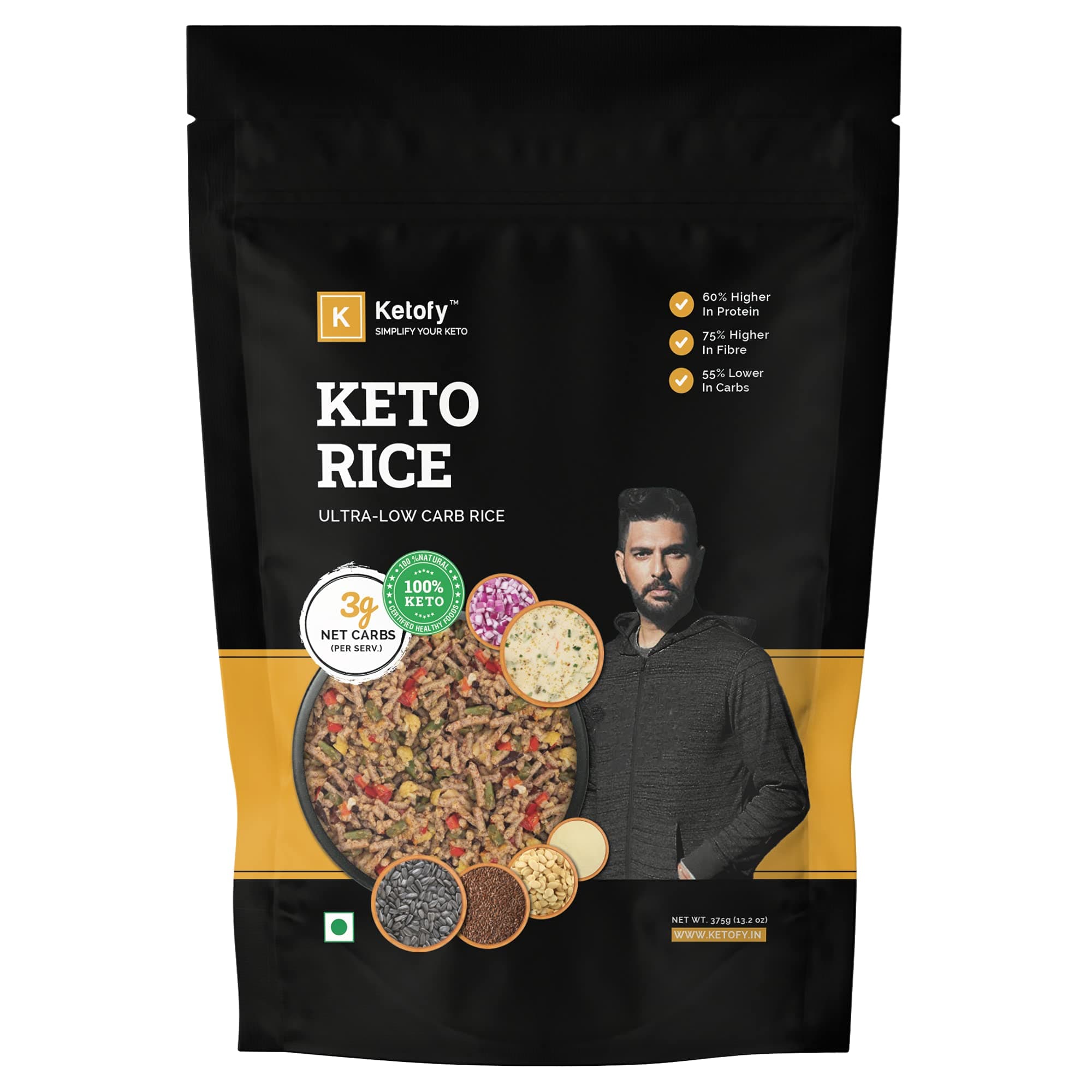 Ketofy - Keto Rice (375g) | Ultra Low Carb | Extremely Low GI Rice | Sugar Free Rice | Low Carb Diet | Diet Rice | Low Glycemic