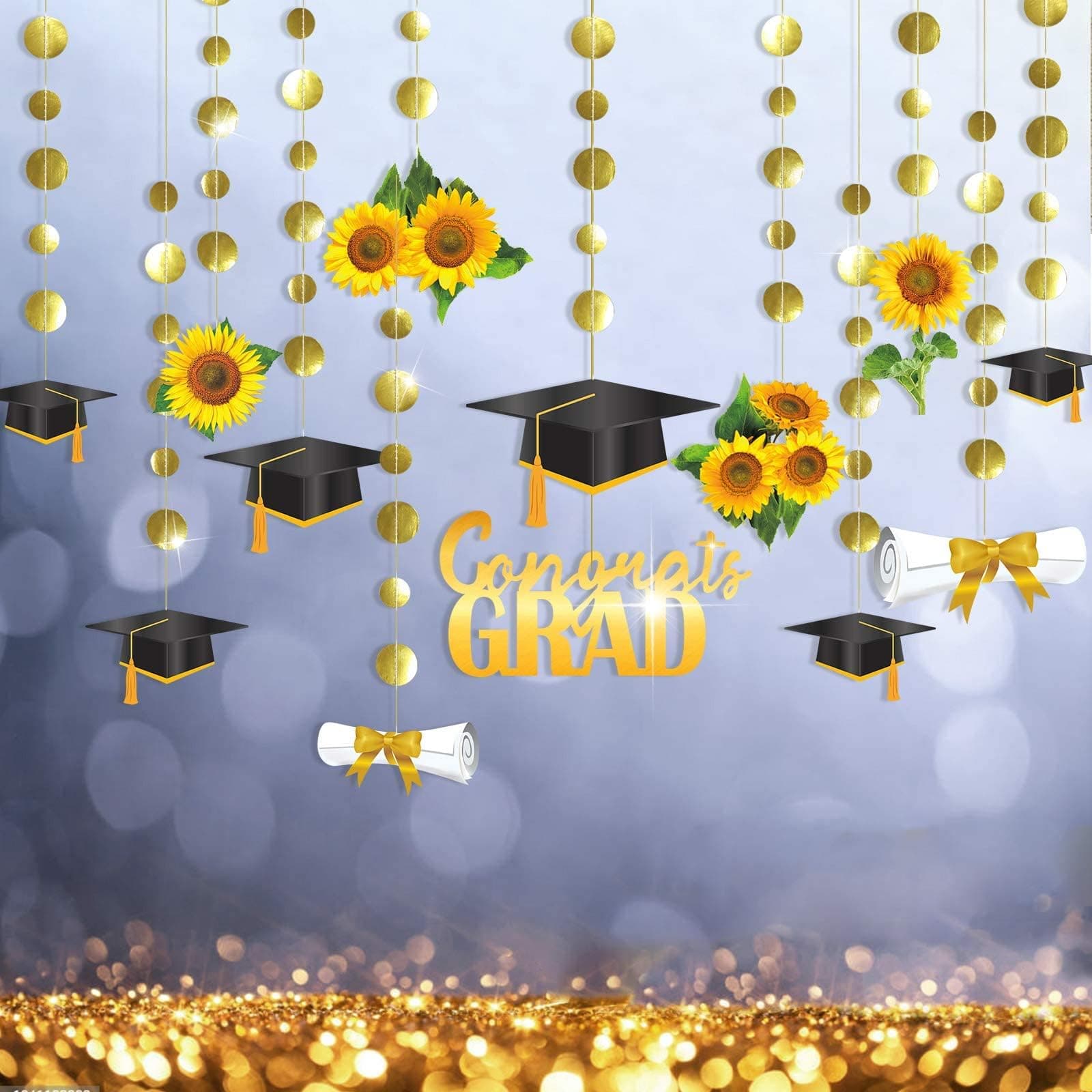 Cap Diploma Sunflower Party Decoration for Graduation Celebration Congrats Grad Banner Hanging Sun Flower Theme Garland Streamer Backdrop Decor for High School Kindergarten College University