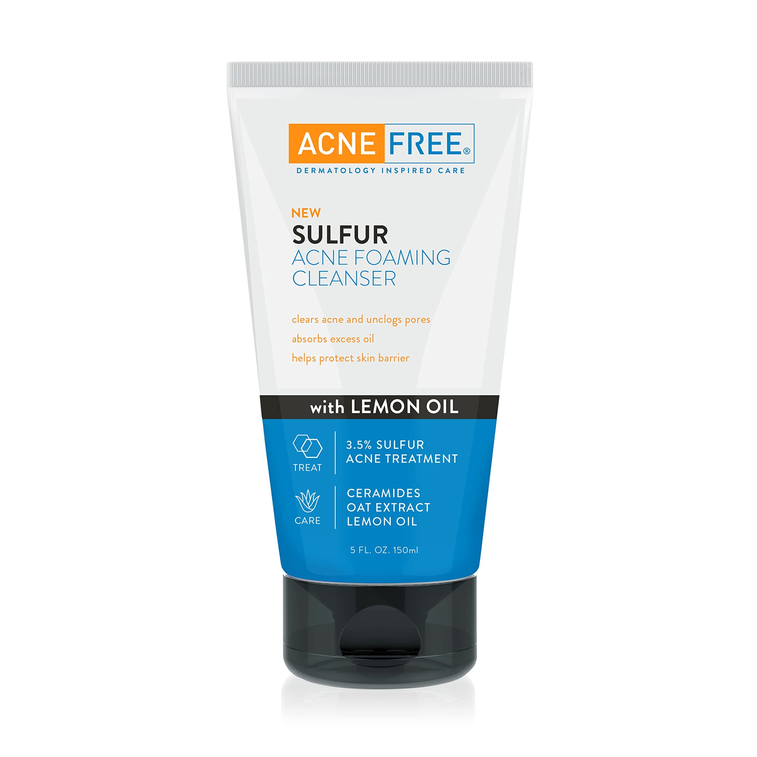Acne Free Sulfur Acne Foaming Cleanser with Lemon Oil, and Oat Extract, 5 Ounces