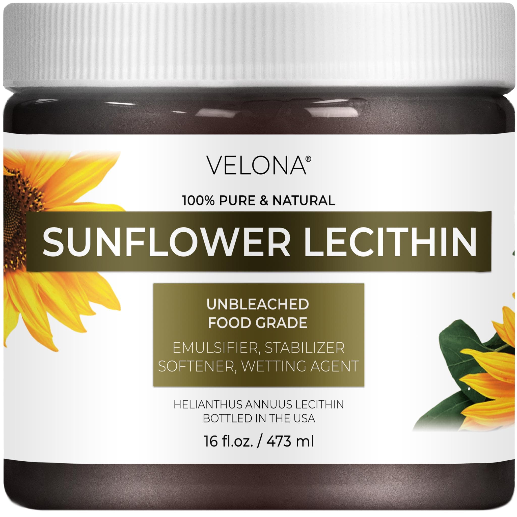 - velona Pure Liquid Sunflower Lecithin 16 Fl Oz | Food Grade | Unbleached | Emulsifier, Stabilizer, Softener, Smoother, Wetting Agent | Use Today - Enjoy Results